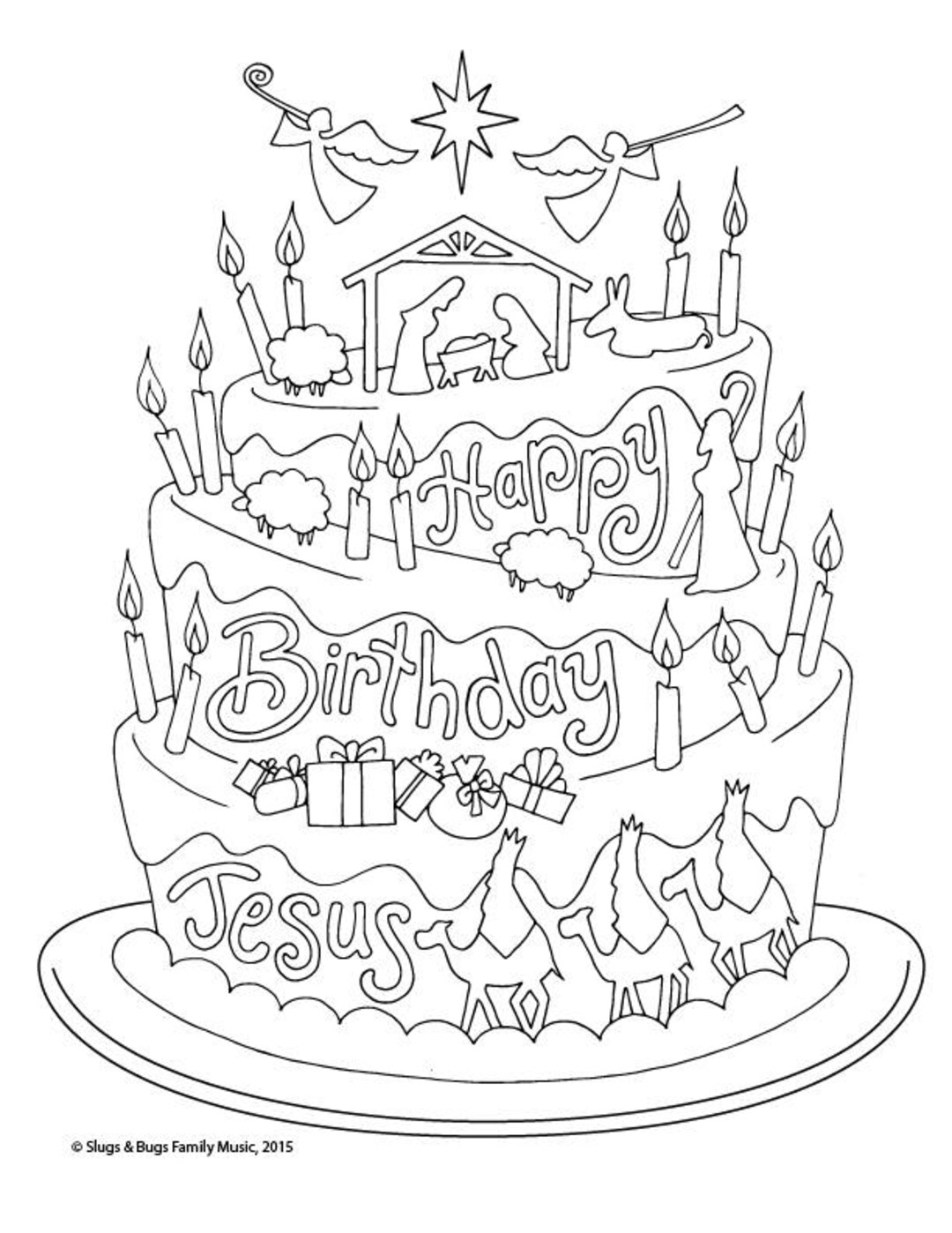 Happy Birthday Jesus Christmas Coloring Page Kids Holiday Slugs And Bugs Printable Download PDF Etsy