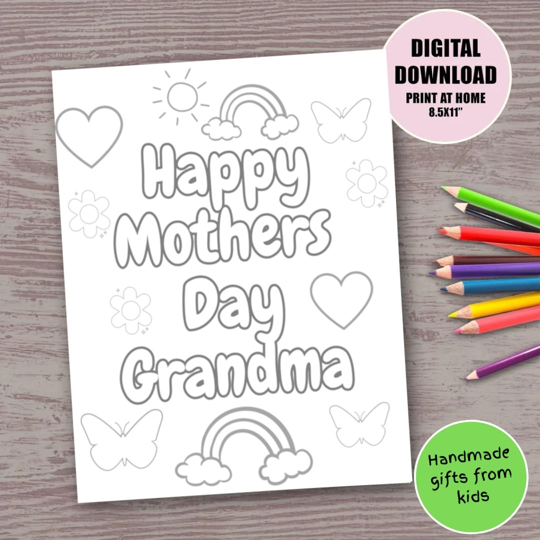 Happy Mother s Day Grandma Printable Coloring Sheet For Kids Coloring Page Cute Handmade Diy Mother s Day Gift From Grandson Granddaughter Etsy
