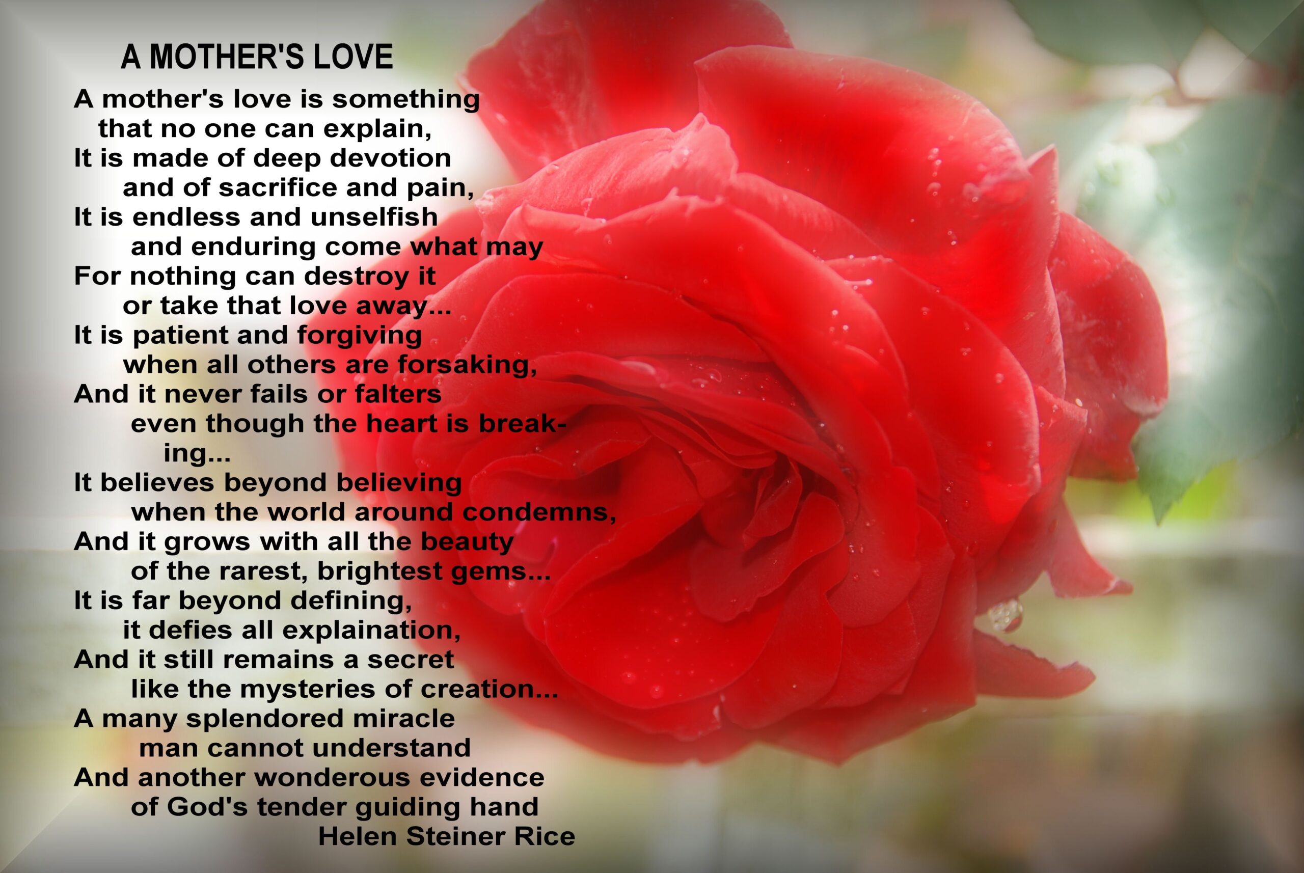 HAPPY MOTHER S DAY Poem A MOTHER S LOVE By Helen Steiner Rice Happy Mothers Day Poem Mothers Day Poems Poems About Mothers Love