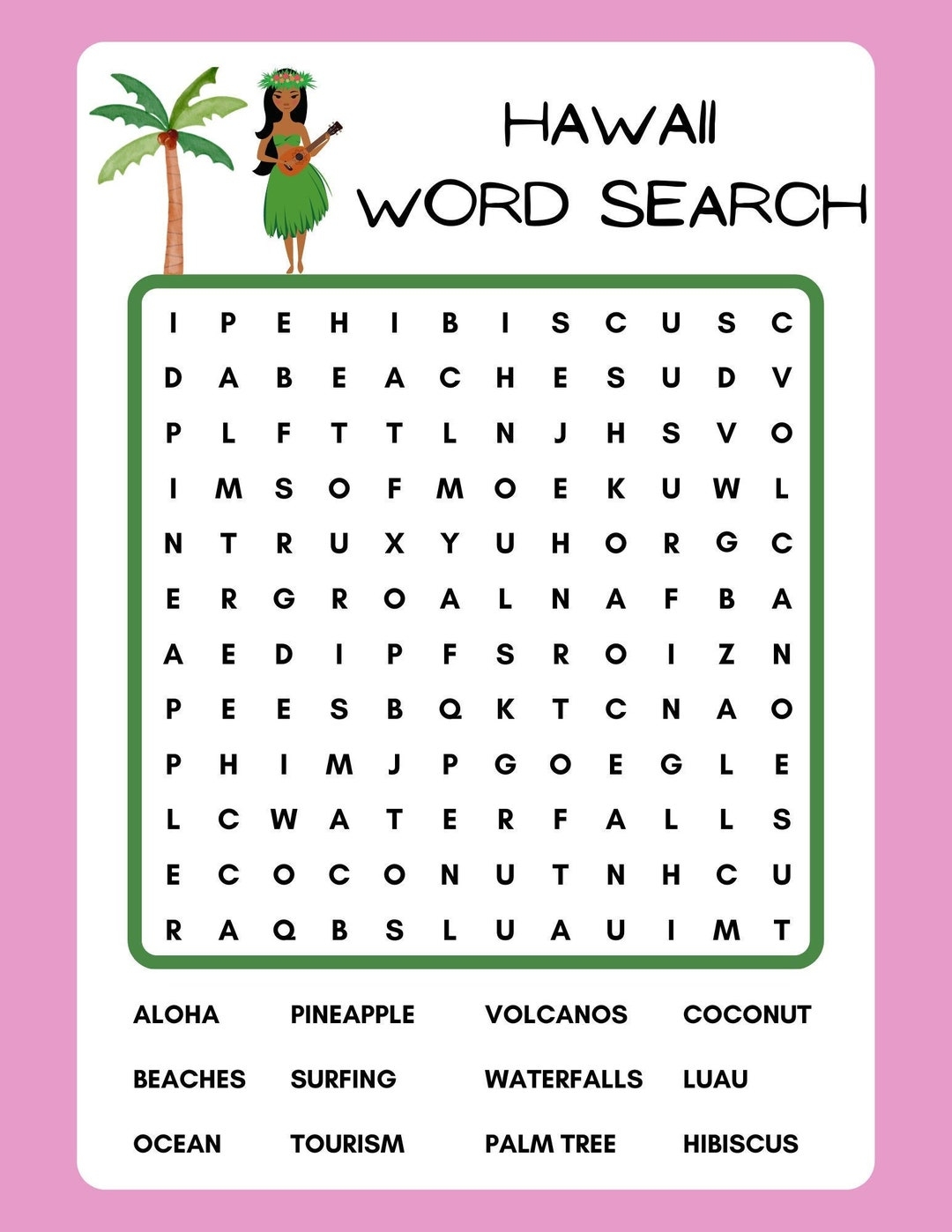 Hawaii Word Search Printable Instant Download PDF Etsy