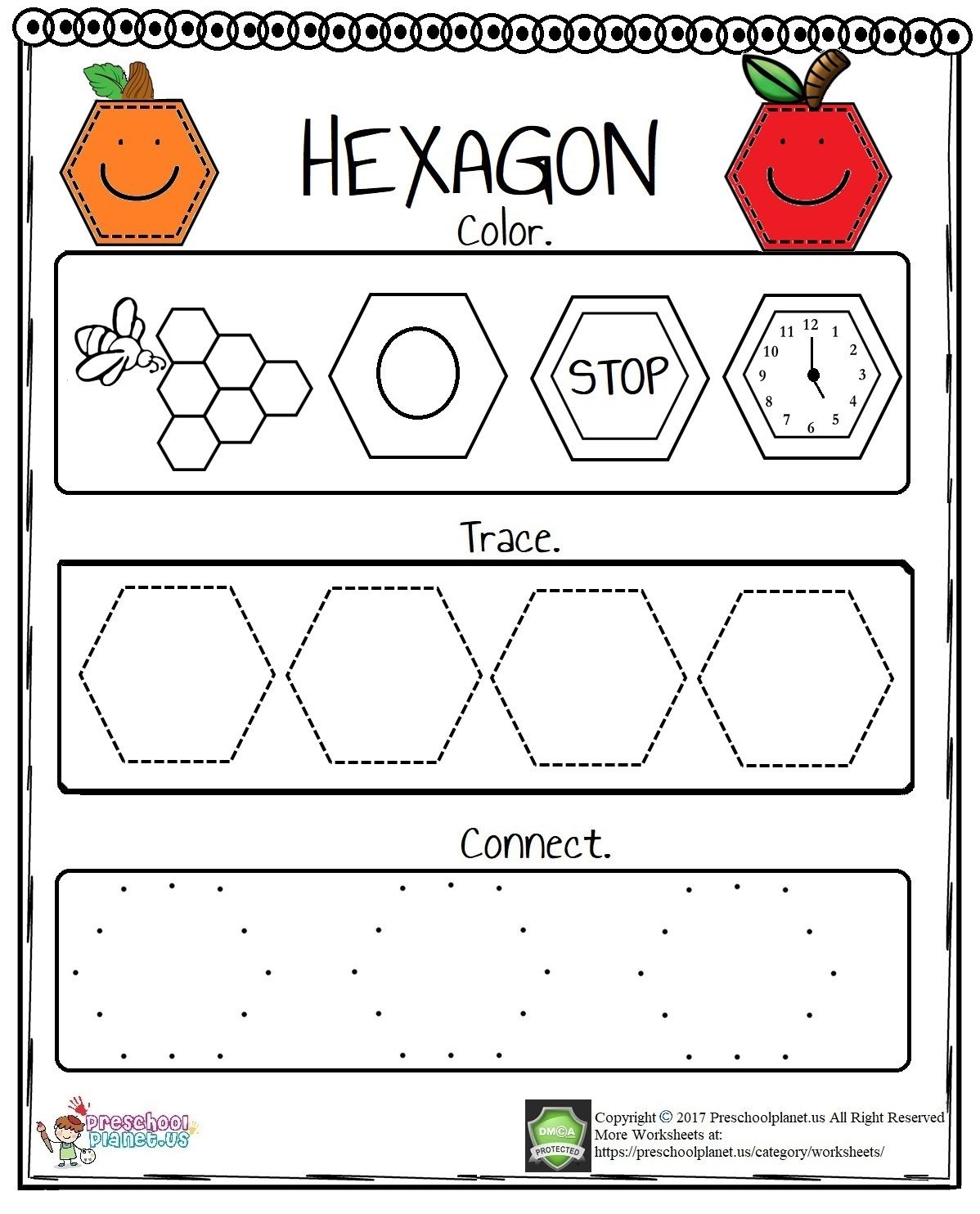 Hexagon Worksheet Shapes Preschool Math Activities Preschool Preschool Worksheets