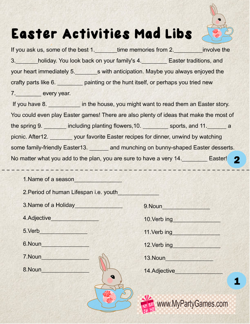 Hilarious Free Printable Easter Mad Libs Game