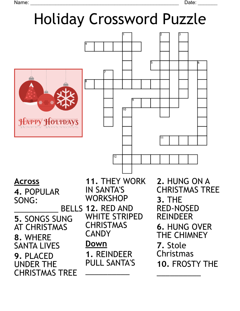 Holiday Crossword Puzzle WordMint