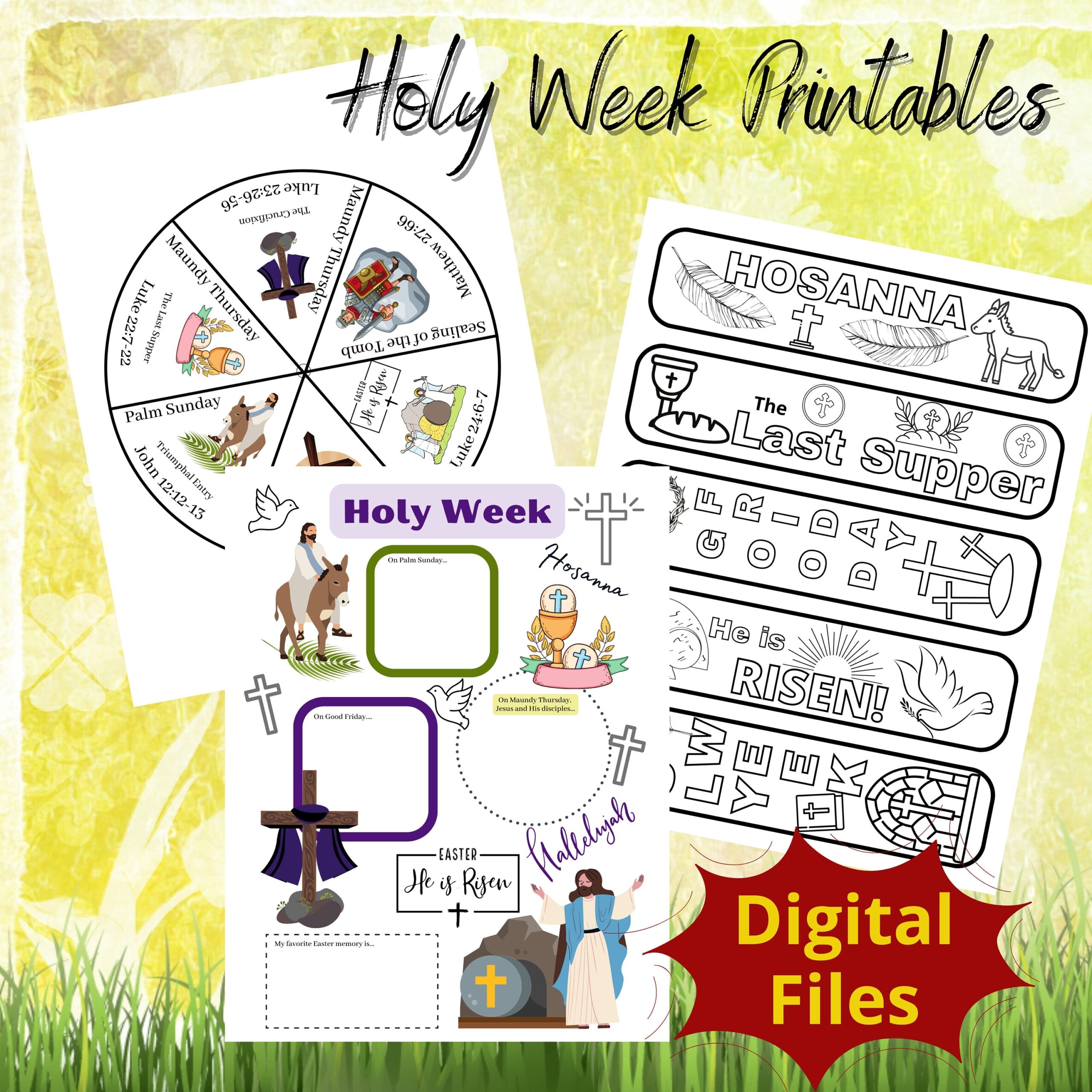 Holy Week Kids Printable Activities Easter Activities For Kids Resurrection Worksheet Wheel And Coloring Bookmarks Digital Download Etsy