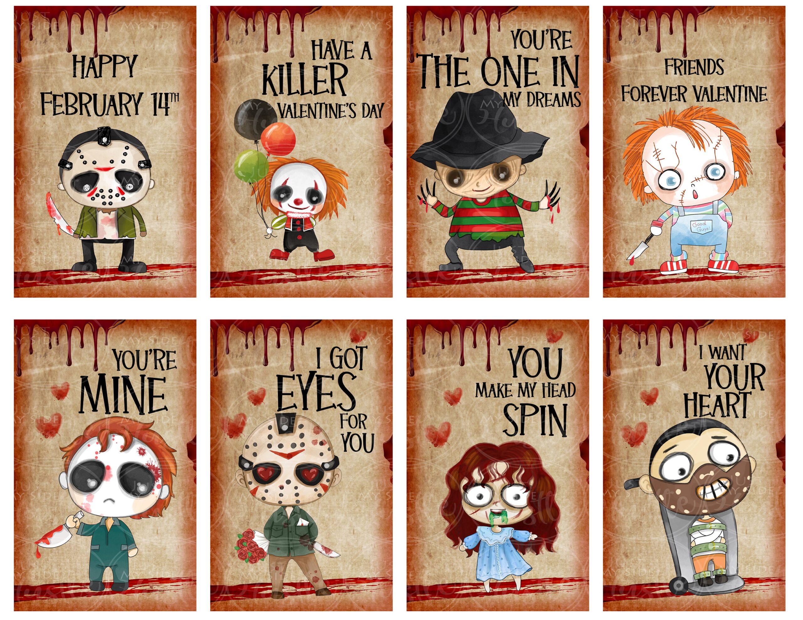 Horror Valentines Day Png Bundle Spooky Valentine Printable PDF Happy February 14 Horror Character Valentine Printables Etsy