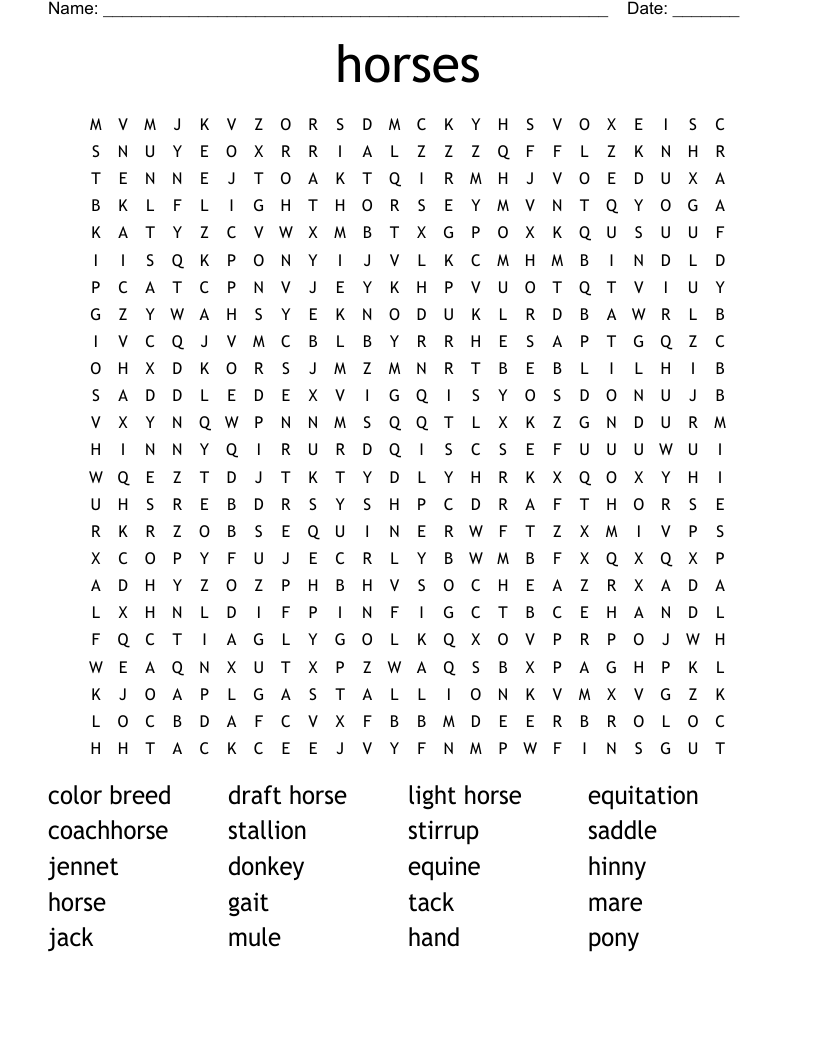 Horses Word Search WordMint