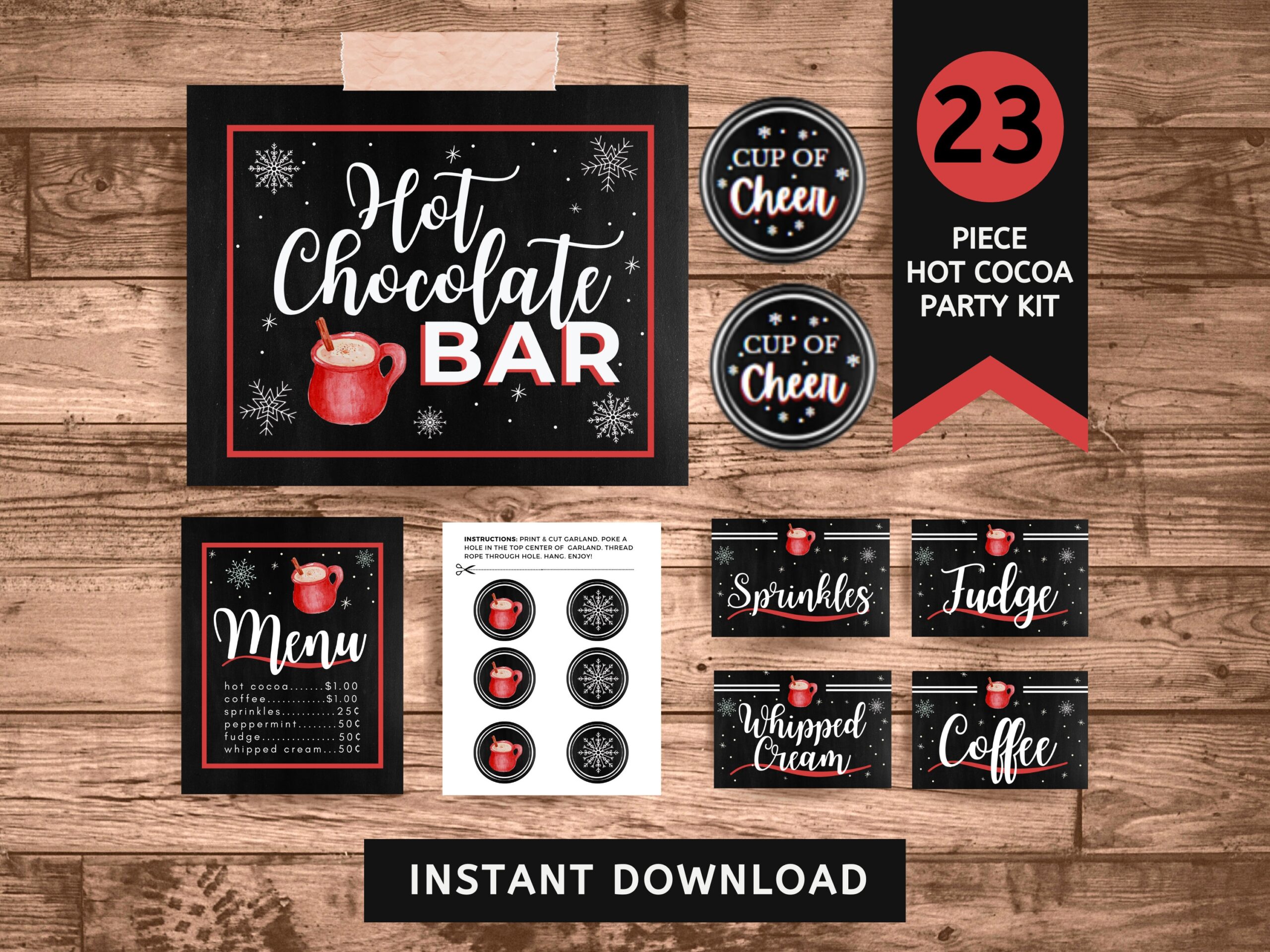 Hot Chocolate Bar Printable Kit Hot Cocoa Sign Coffee Bar Decor Christmas Party Decor Christmas Printables Instant Download Etsy