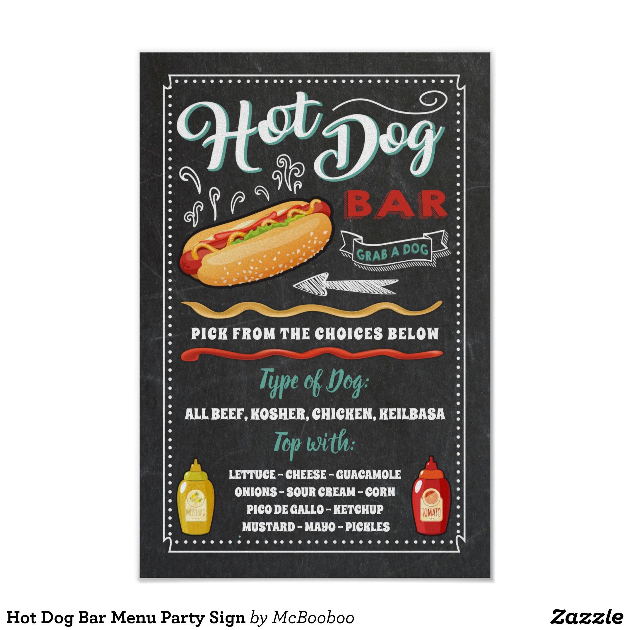 Hot Dog Bar Menu Party Sign Zazzle Hot Dog Bar Hot Dog Bar Menu Hot Dogs