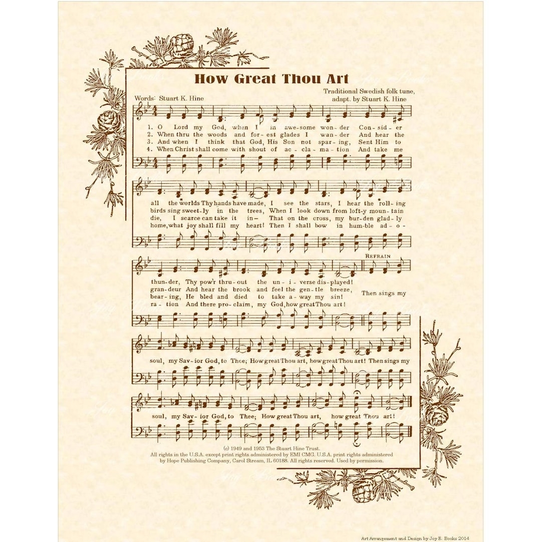 HOW GREAT THOU Art 11x14 Antique Hymn Art Print On Natural Parchment In Sepia Brown Ink Etsy