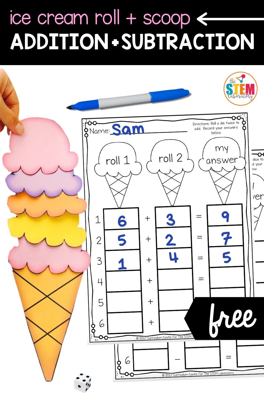 Ice Cream Roll And Scoop Addition And Subtraction The Stem Laboratory