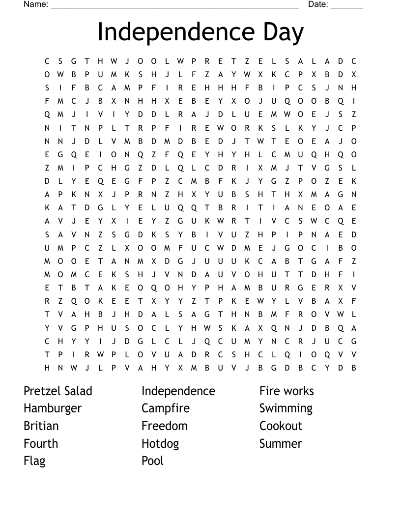 Independence Day Word Search WordMint