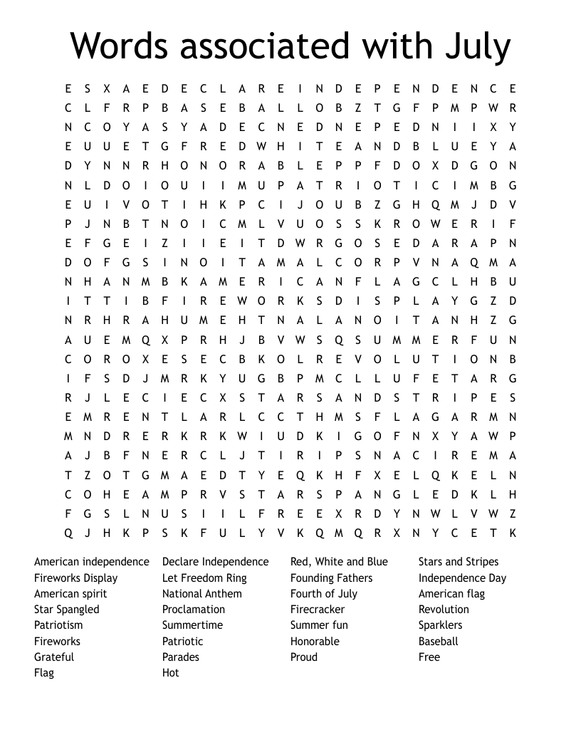 Independence Day Word Search WordMint