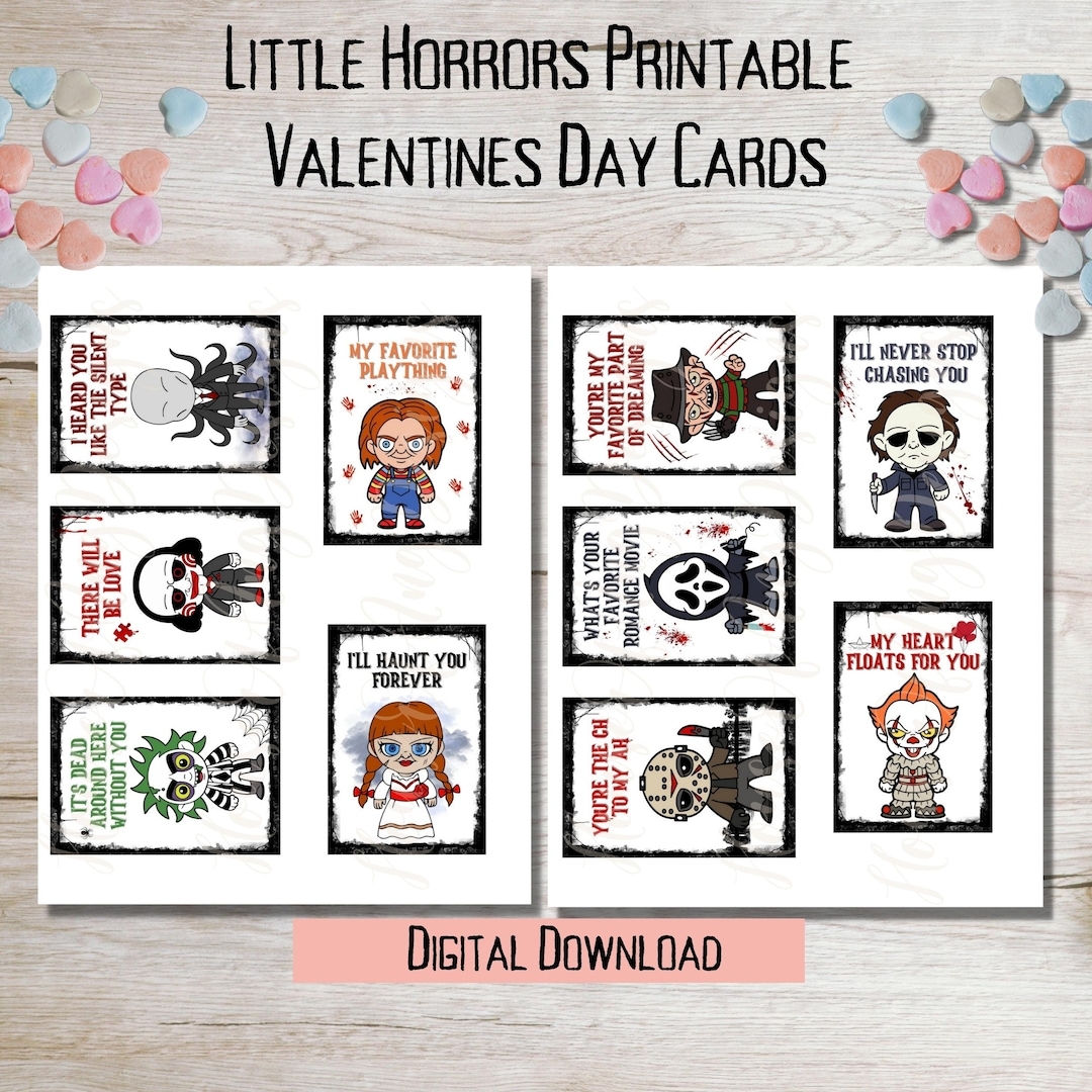 Instant Digital Download Printable Horror Valentine s Day Cards Horror Printable Cards Horror Characters Valentines Killer Valentines Etsy