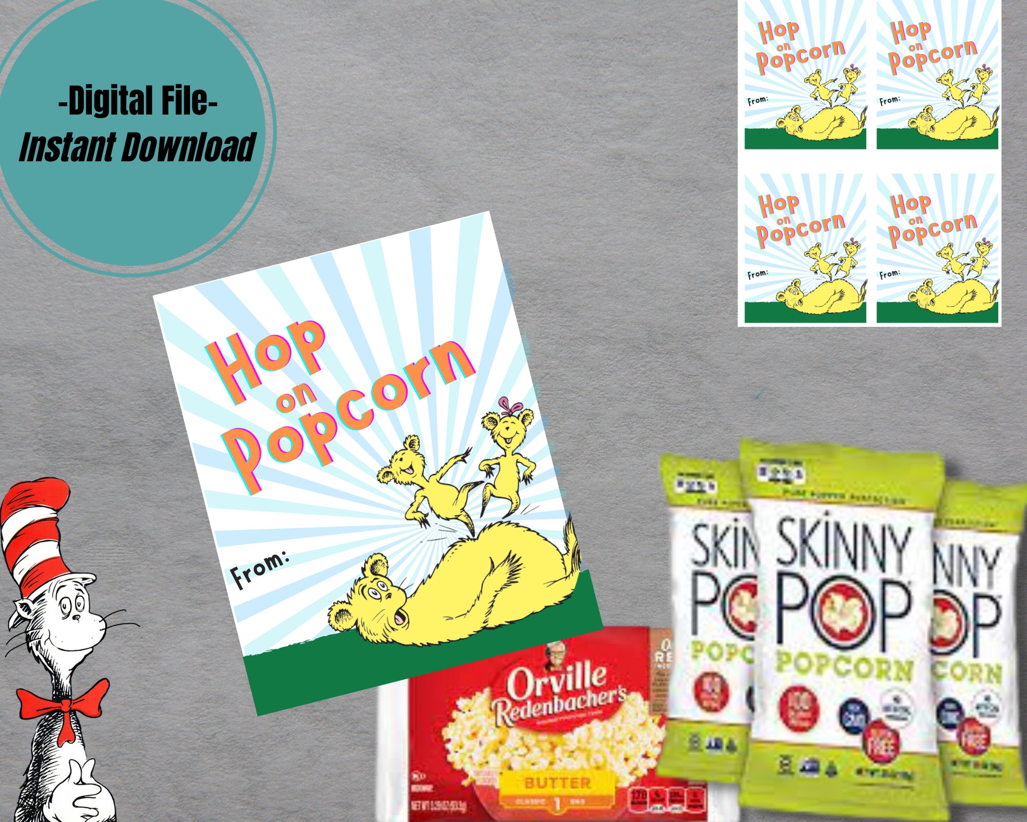 Instant Download Dr Seuss Printable Kids Class Tag Hop On Pop Popcorn Read Across America Week Gift Teacher Student Dr Seuss Day Etsy