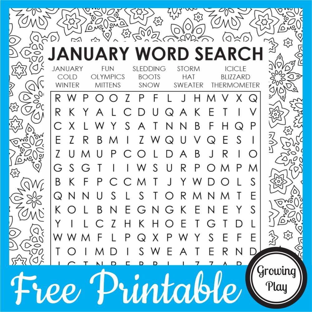 January Word Search Free Printable Growing Play