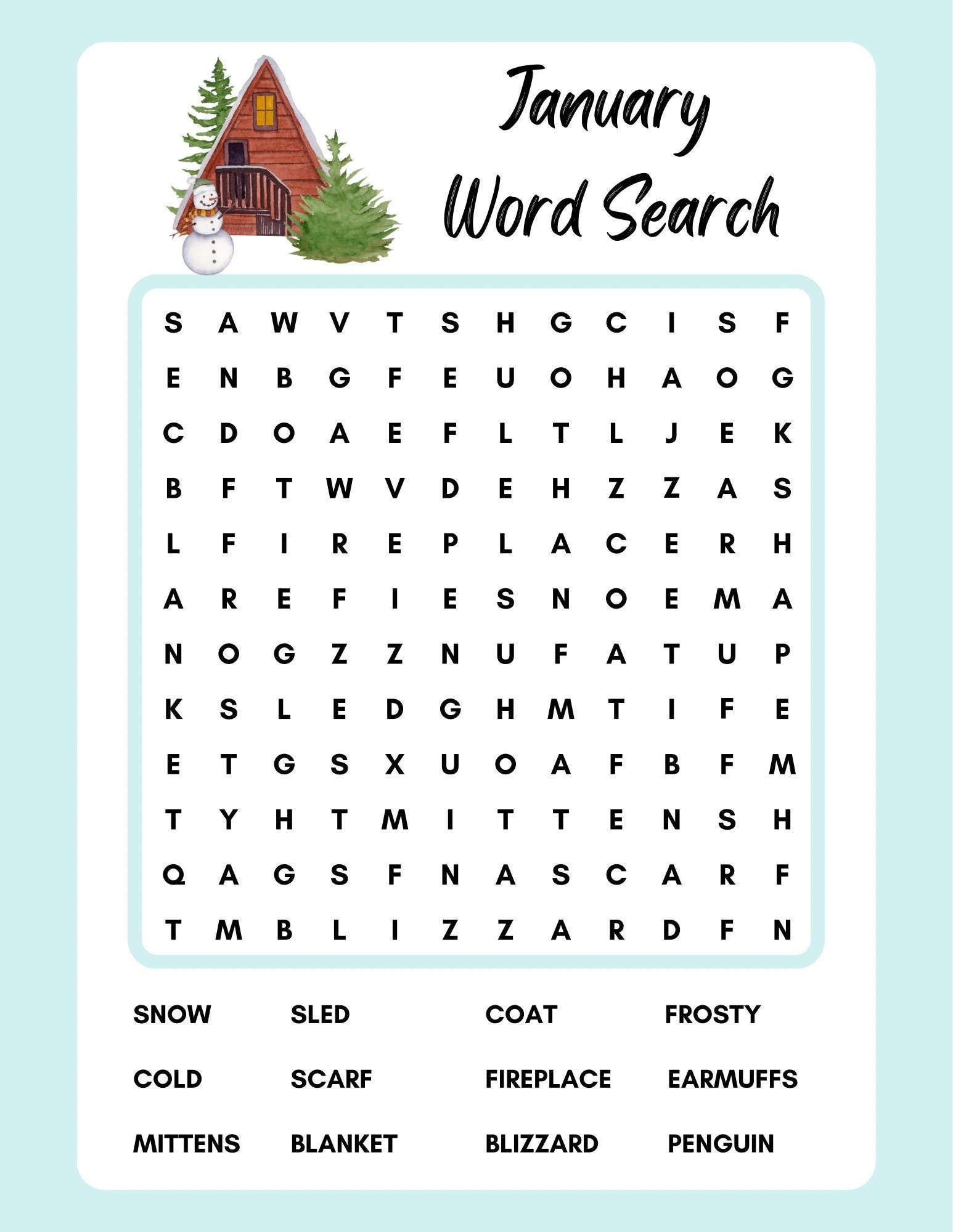 January Word Search Instant Download Printable PDF Etsy