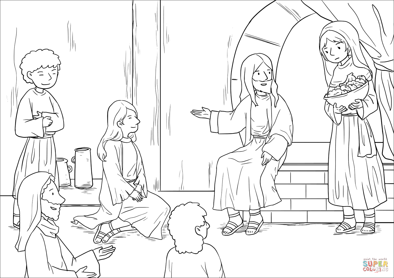 Jesus At The Home Of Martha And Mary Luke 10 38 42 Coloring Page Free Printable Coloring Pages Bible Coloring Pages Mary And Martha Jesus Coloring Pages