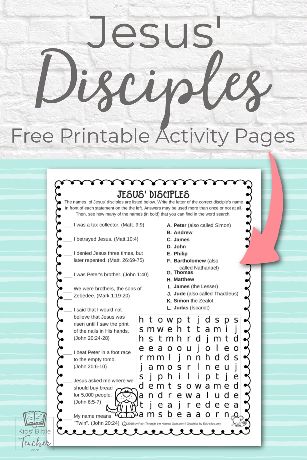 Free Printable 12 Disciples Worksheet