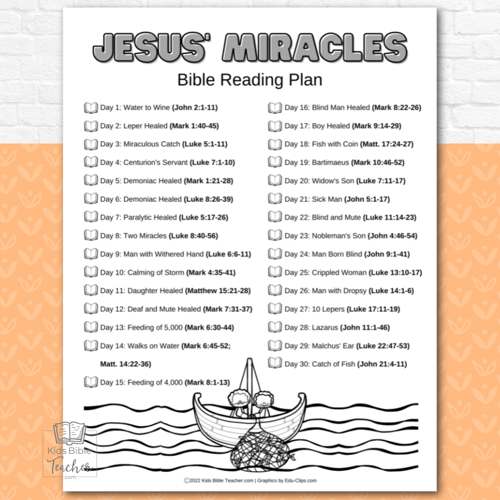 Jesus Miracles Bible Reading Plan For Kids Kids Bible Teacher