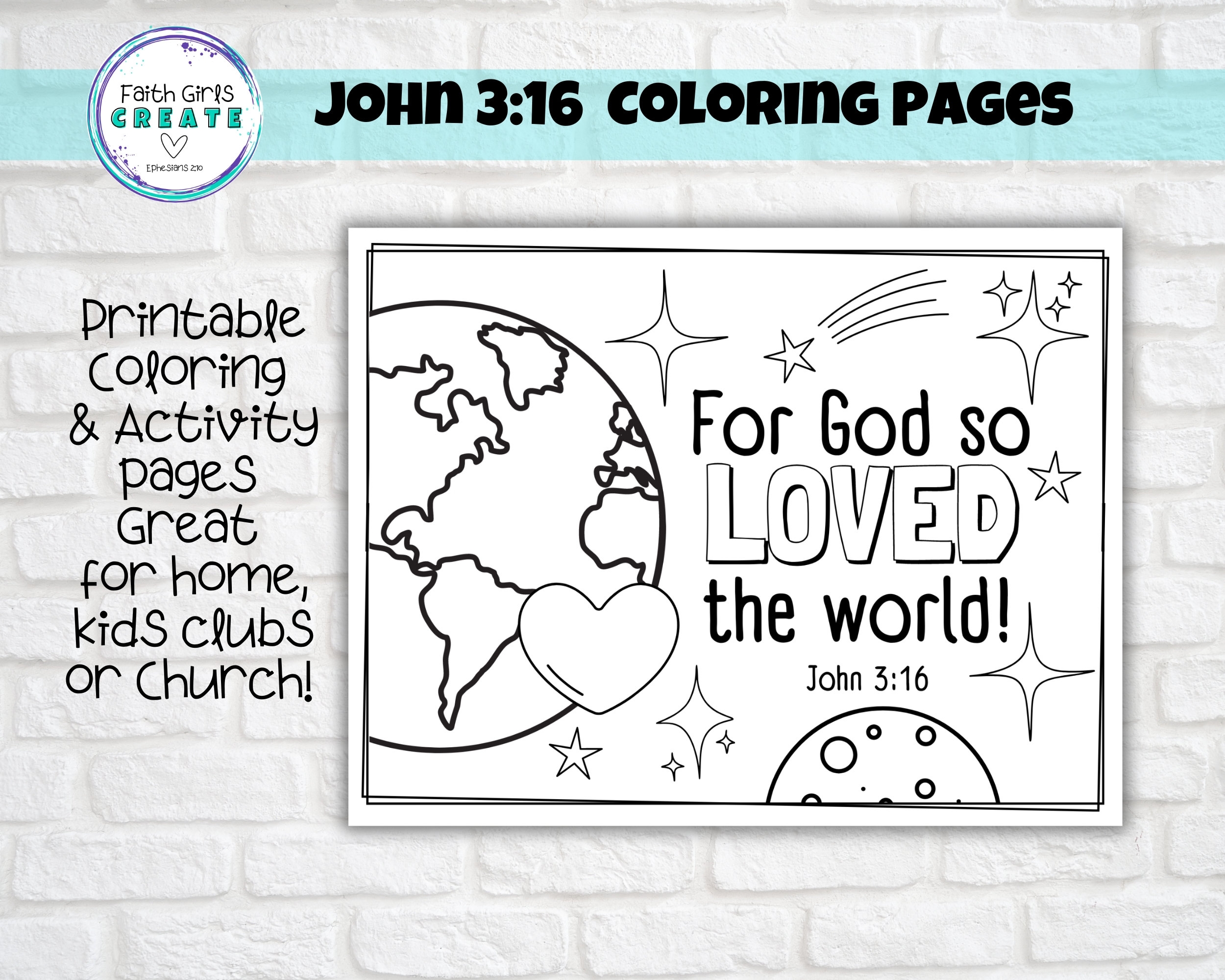 John 3 16 For God So Loved The World Set Of 10 Printable Colouring Pages For Kids Sunday School 3 Different Bible Versions NIV NLT NKJV Etsy
