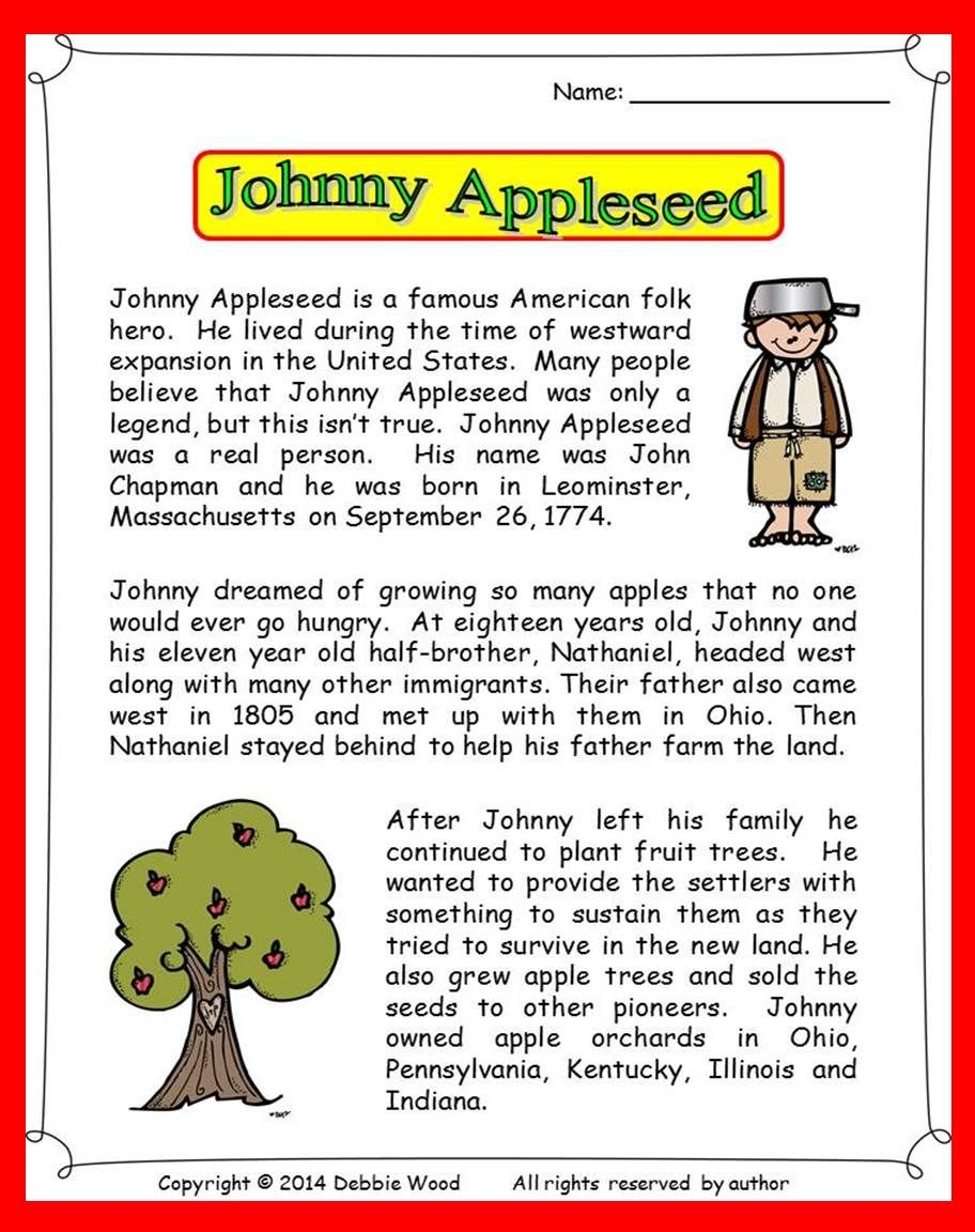 Johnny Appleseed Reading Comprehension ESL Activities Johnny Appleseed Johnny Appleseed Activities Apple Seeds