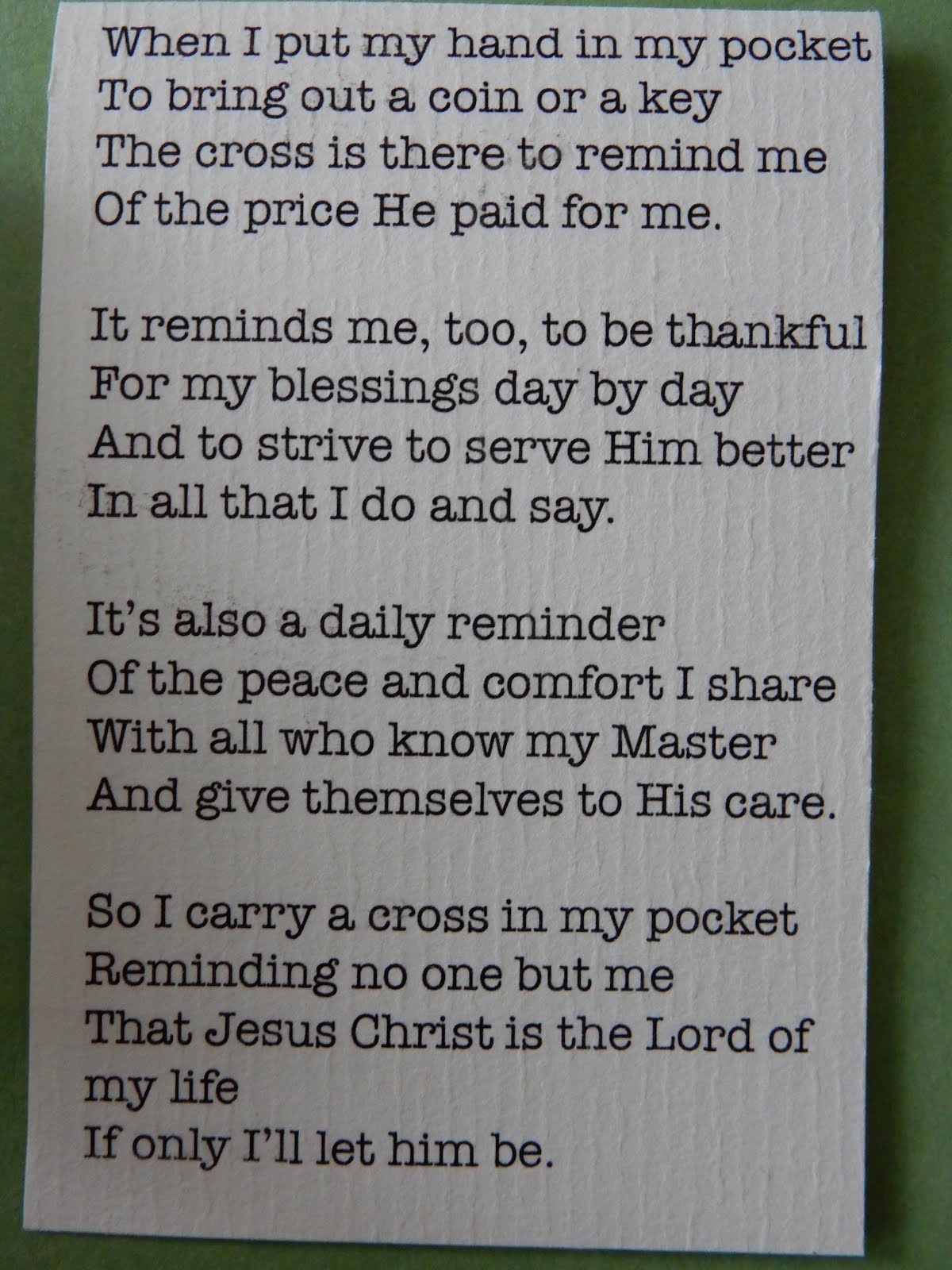 JoZart The Cross In My Pocket Instructions