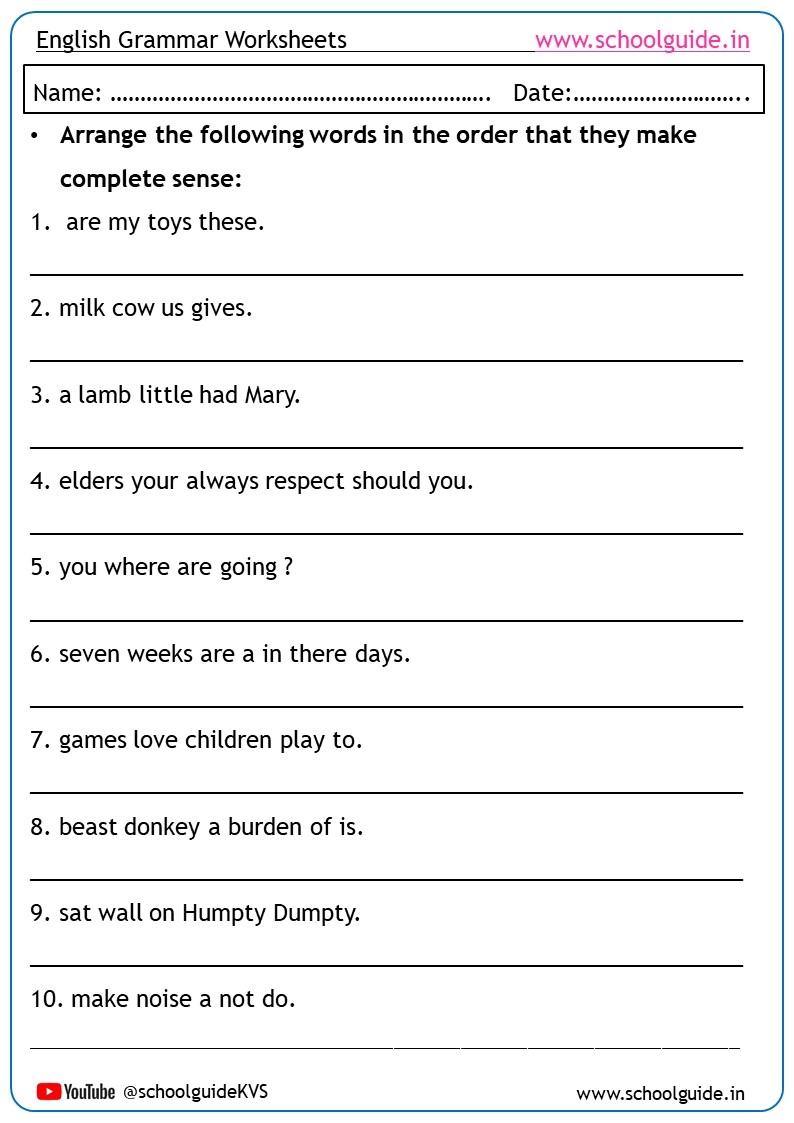 Printable Grammar Worksheets For Grade 7