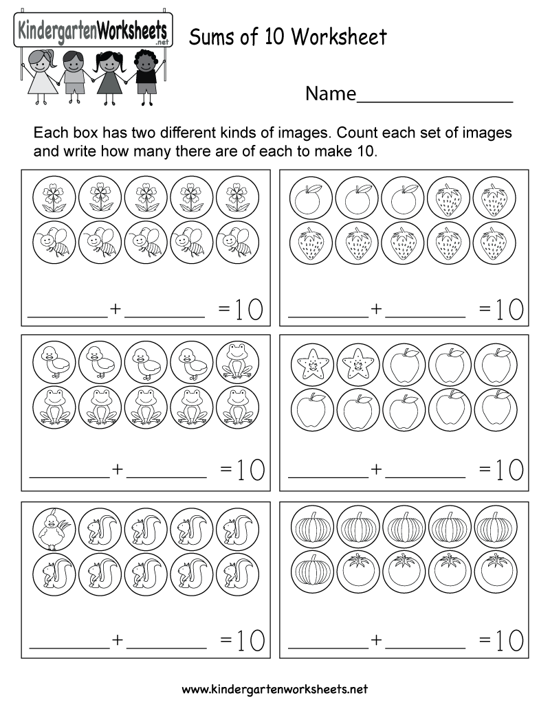 Kids Can Practice Making 10 In This Free Kindergarten Math Worksheet By Addition Worksheets Kindergarten Math Worksheets Free Kindergarten Addition Worksheets