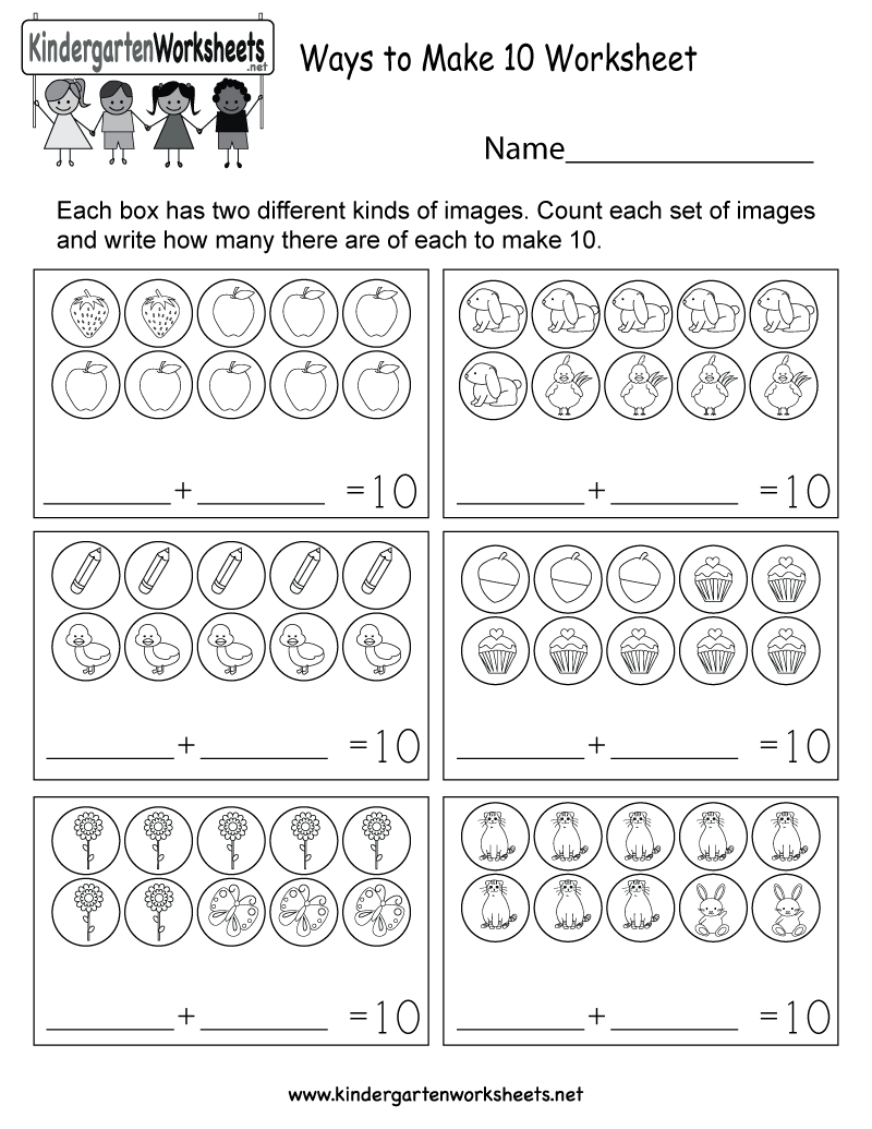 Kids Can Use Cute Images To Help Them Learn The Different Ways To Make 1 Addition Worksheets Kindergarten Math Worksheets Free Kindergarten Addition Worksheets