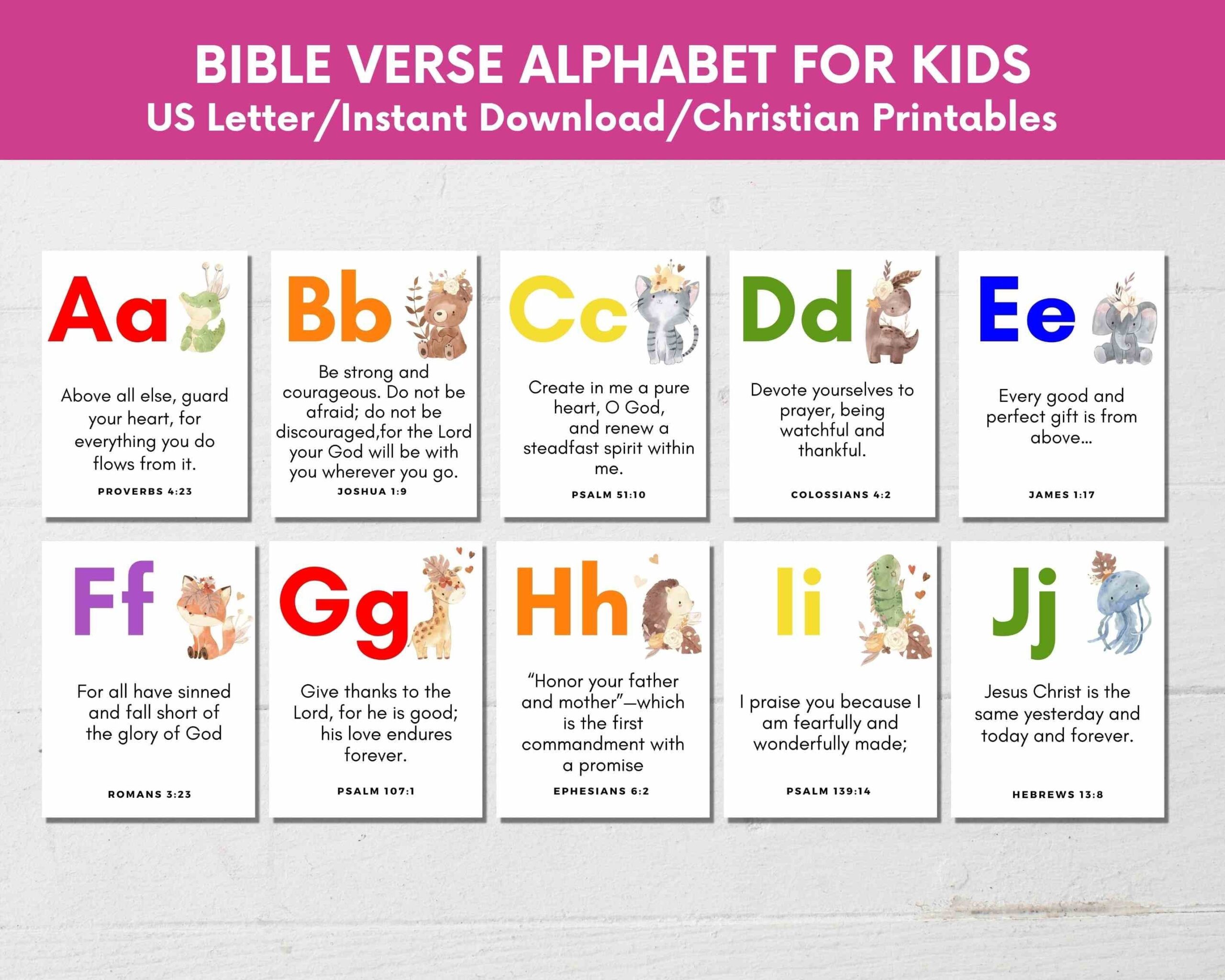 Kids Printable Alphabet Bible Verse Cards From A To Z ABC Scripture Cards For Toddler Preschool sunday School Memory Verse Cards abc Prints Etsy