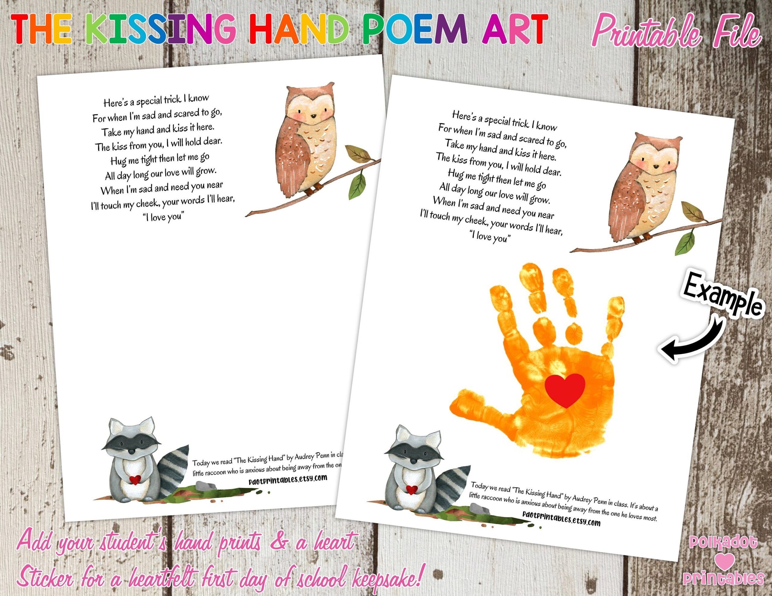 Kinder First Day Of School Keepsake Take Home Art Kissing Hand Activity Digital Printable PDF Preschool Classroom Daycare Art Class Etsy