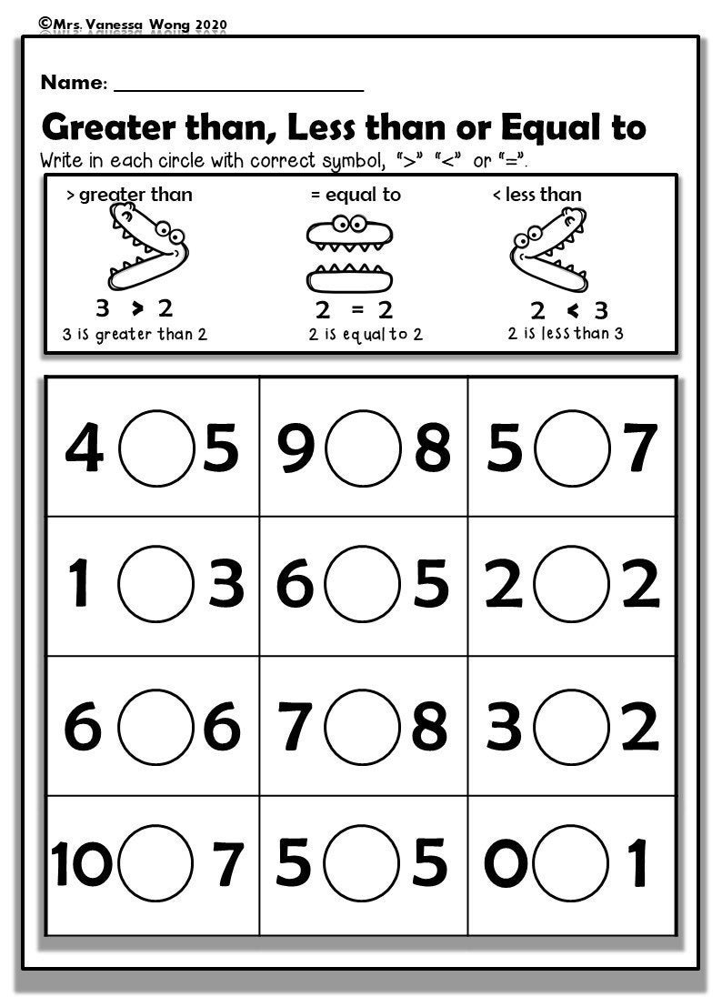 Kindergarten Math Worksheets Numbers 1 10 Comparing Numbers Distance Learning Etsy