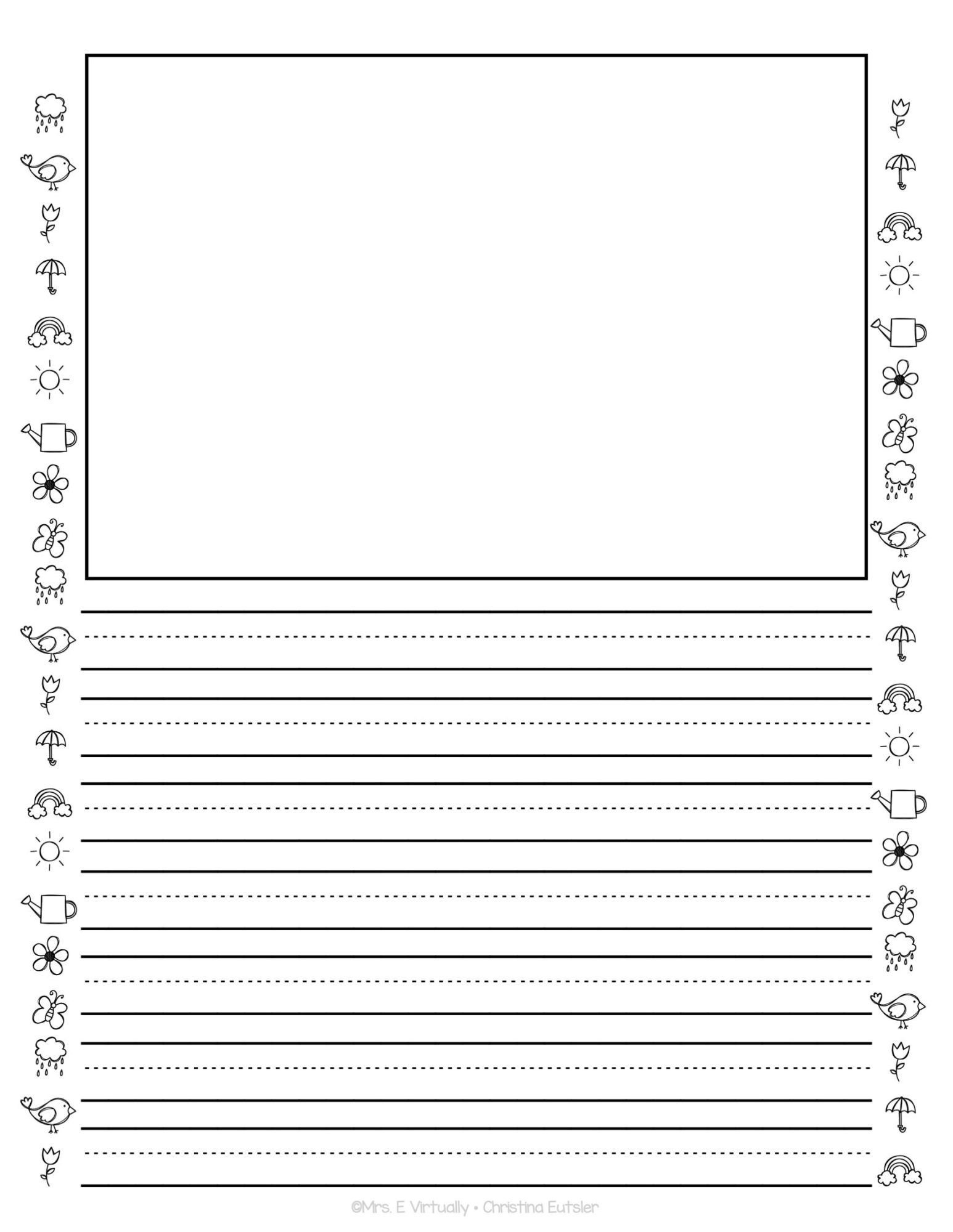 Kindergarten Writing Paper With Picture Box Mrs E Virtually