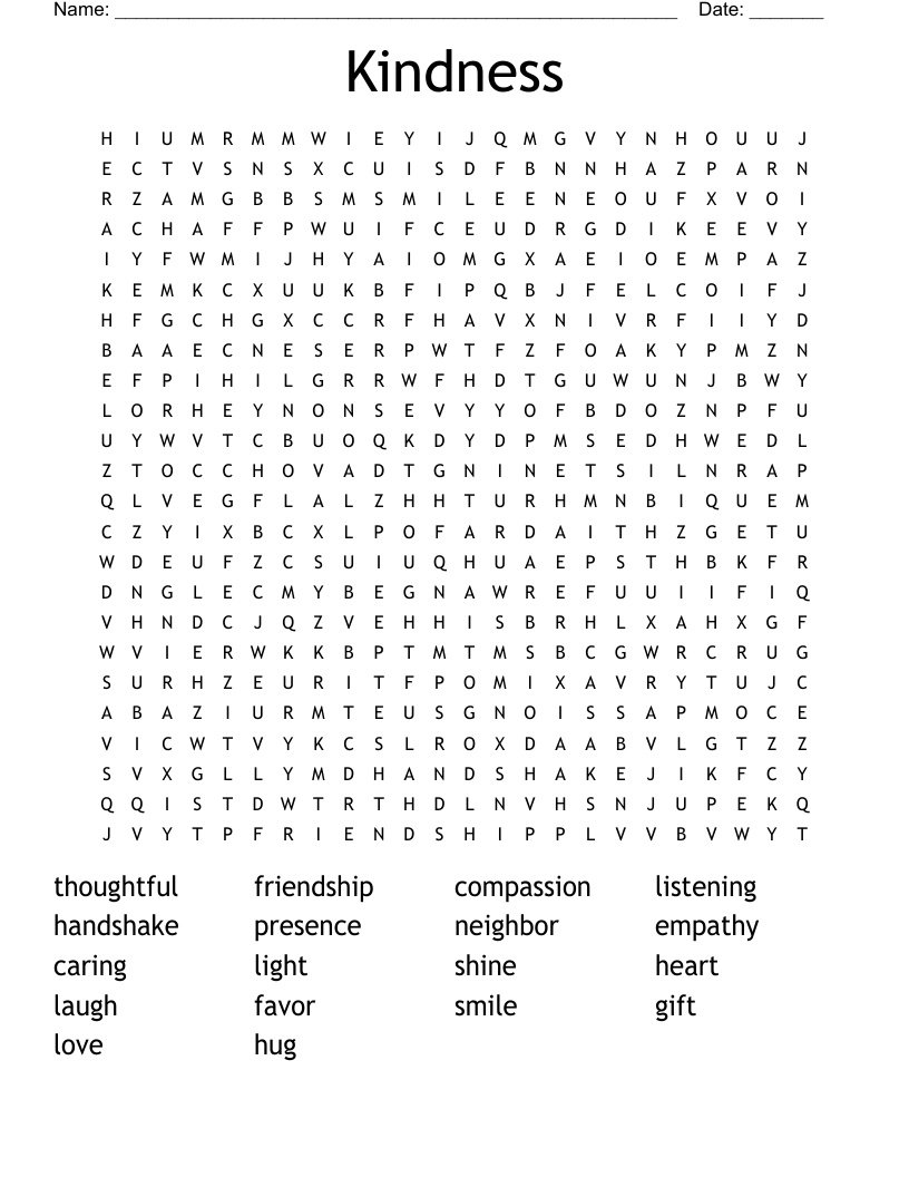 Kindness Word Search WordMint