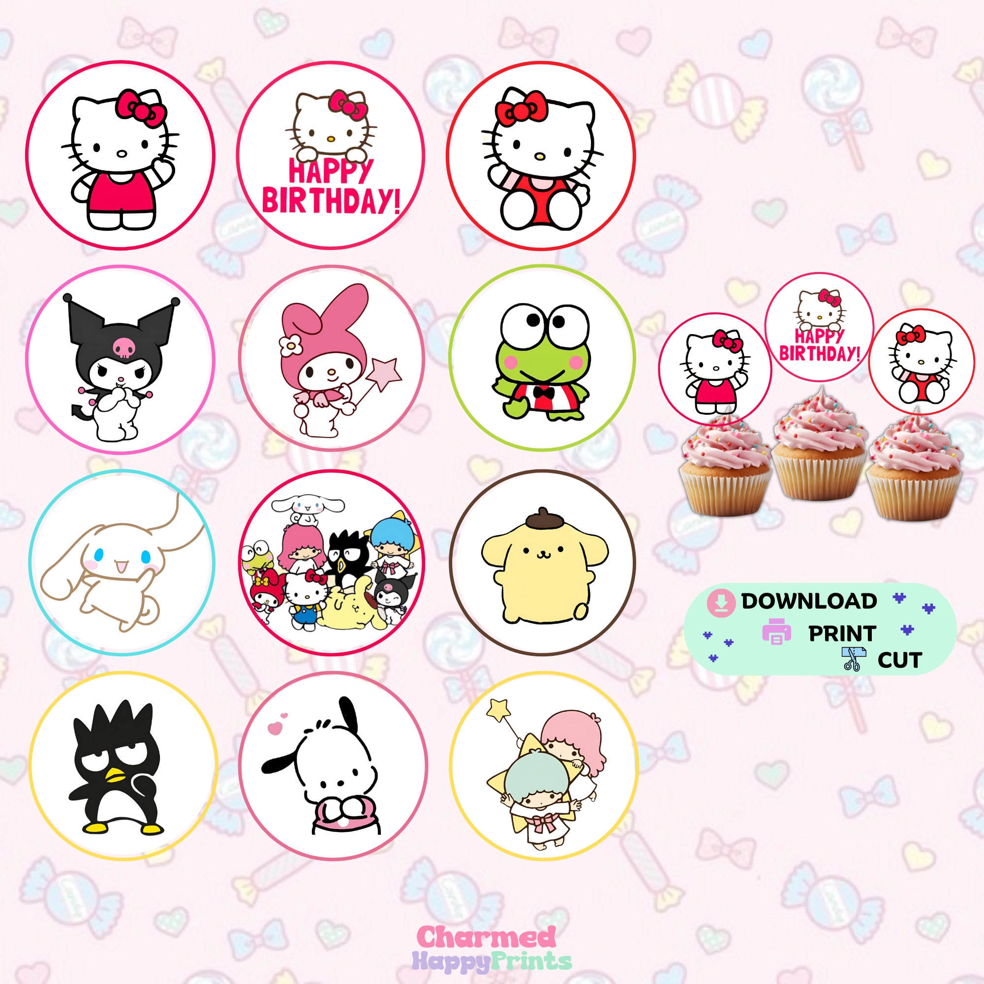 Kitty Cupcake Topper Kitty And Friends Cupcake Toppers Kawaii Characters Cupcake Toppers Kitty Digital Cupcake Toppers Cupcake Kitty Topper Etsy