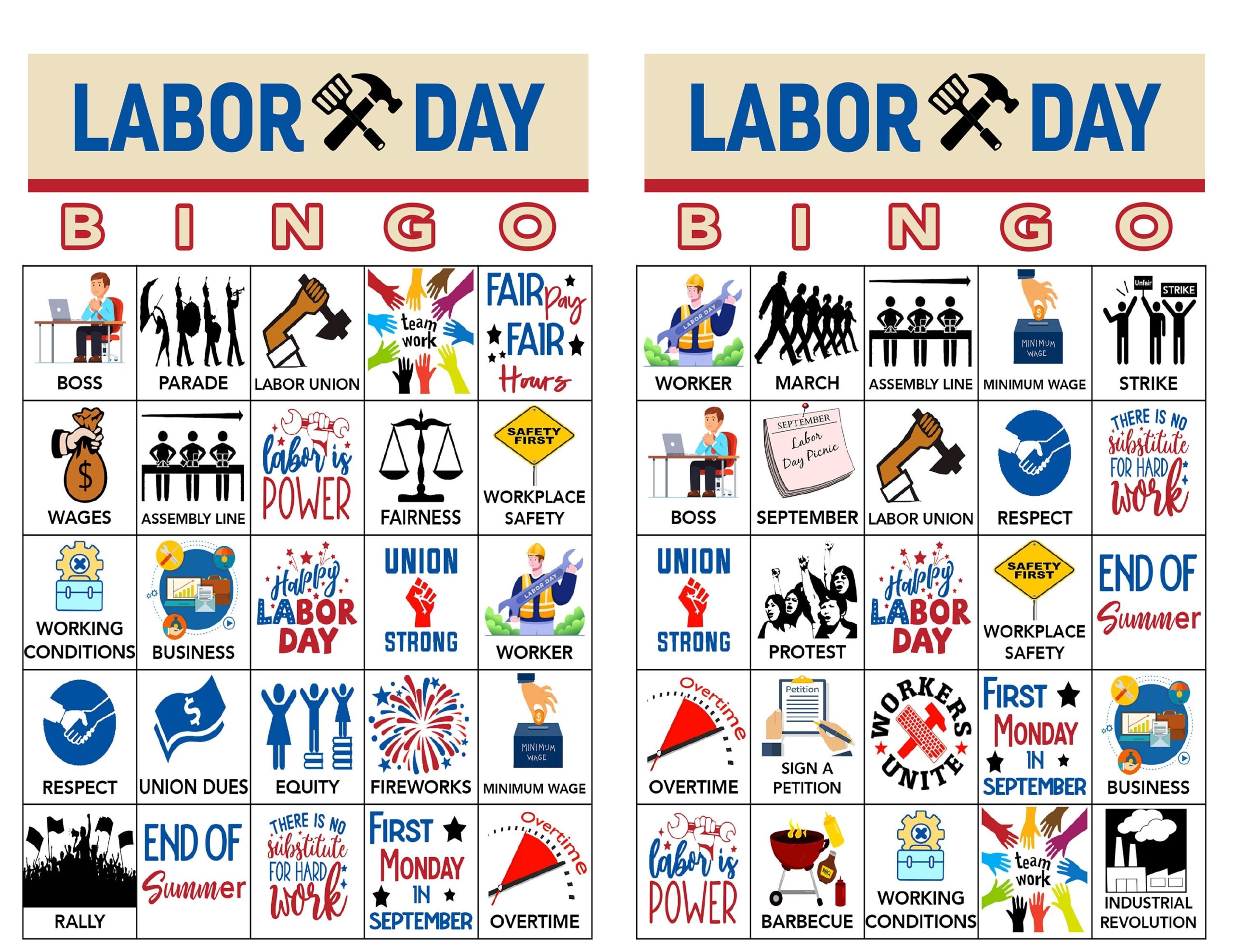 Labor Day Game Party Game Labor Day Bingo Game Labor Day Printable Game Adult Kids Game Instant Download 30 Unique Cards Etsy