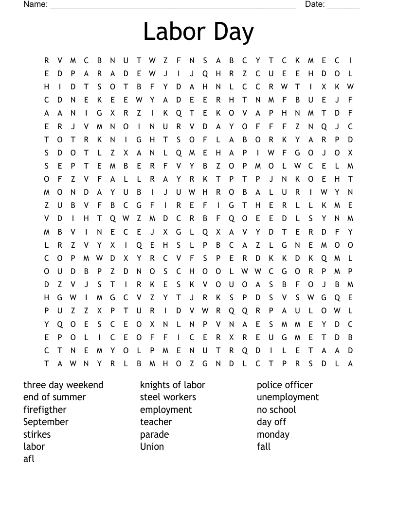 Labor Day Word Search WordMint
