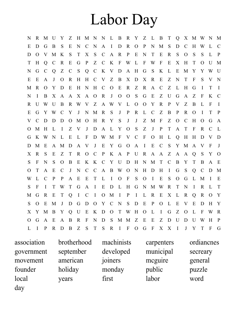 Labor Day Word Search WordMint