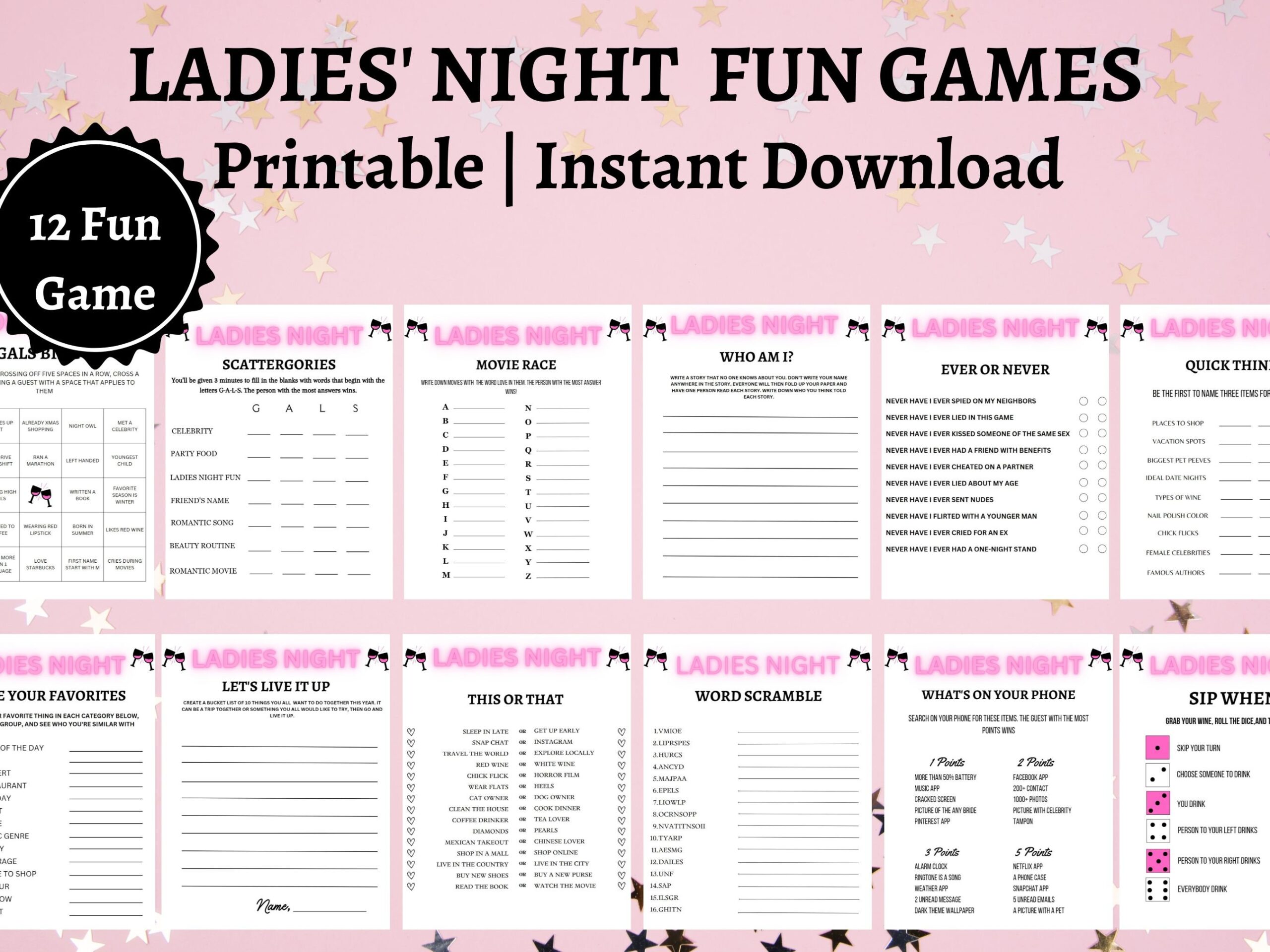 Ladies Night Games Ladies Night Printable Games Girls Night Games Holiday Games Printable Tea Party Games Printable Games Etsy