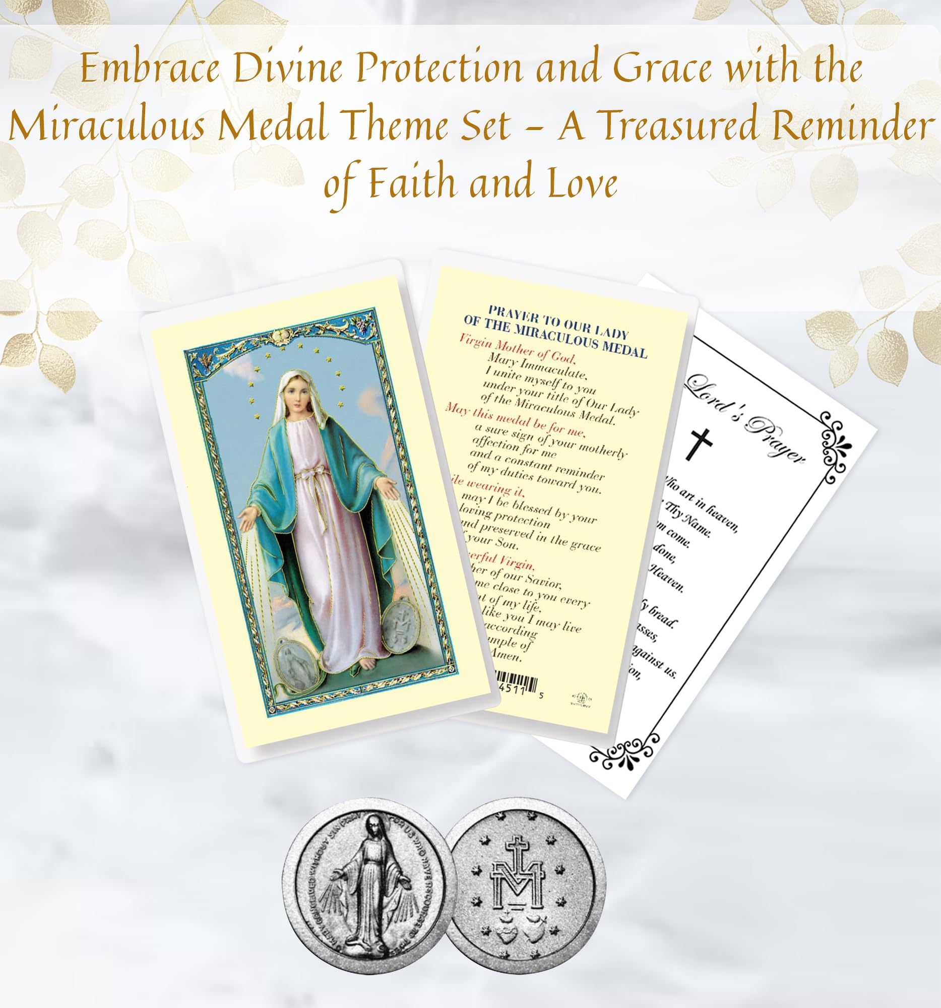 Laminated Miraculous Medal Prayer Card Miraculous Medal Pocket Token The Lord s Prayer Card Double Sided Virgin Mary Prayer Card Miraculous Medal Coin Theme Set Of 3 Items Office Products Amazon