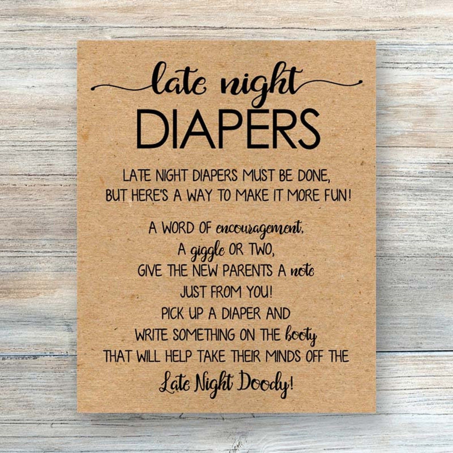 Late Night Diapers Printable Rustic Baby Shower Games Printable Diapers Game Diaper Thoughts Sign Diaper Message Game Kraft Paper Byh141 Etsy Rustic Baby Shower Late Night Diapers Couples Baby Shower Games