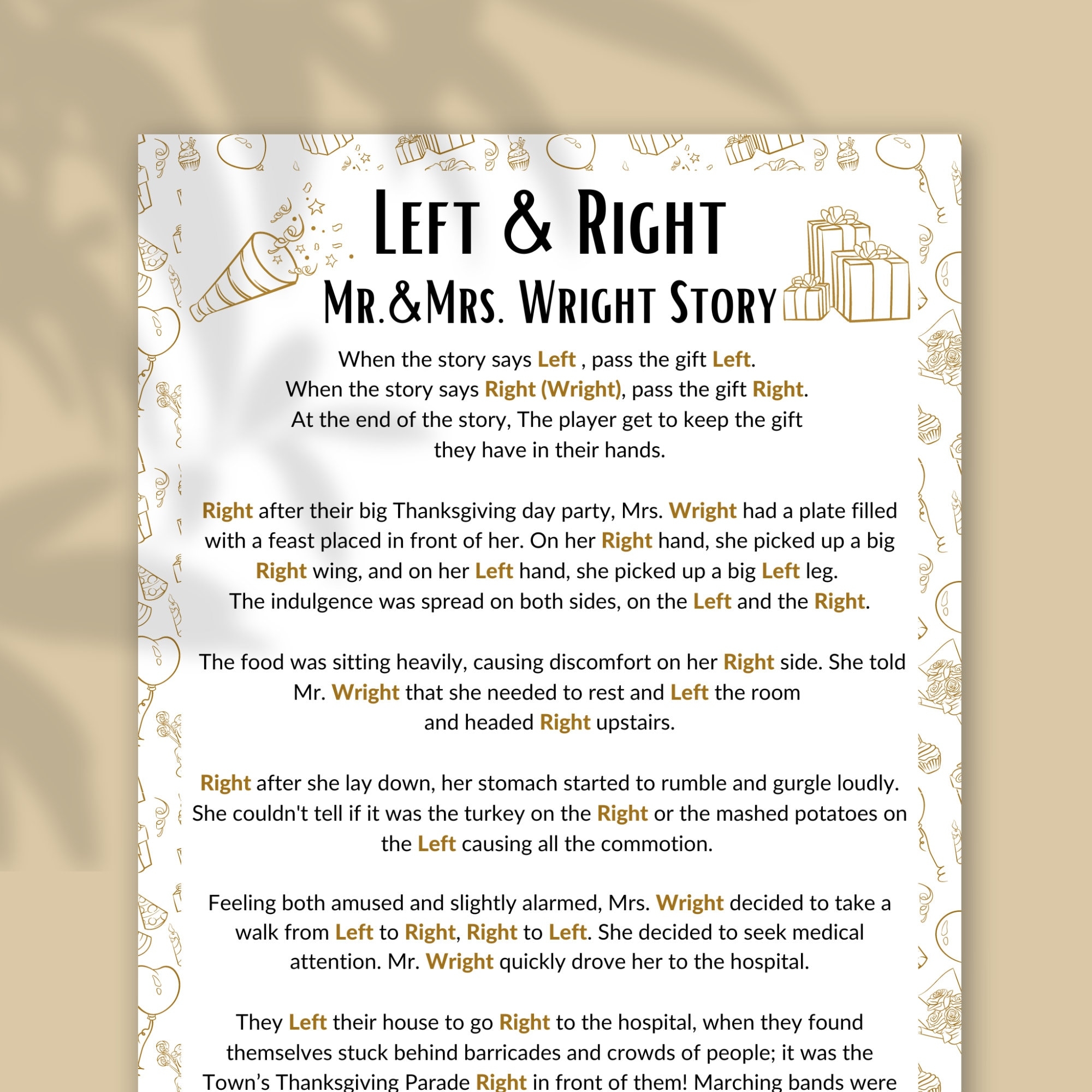 Left Right Game Office Funny Story Left Right Game Any Occasion Printable Left Right Game Adults Pass The Prize Game Pass The Gift Game Etsy