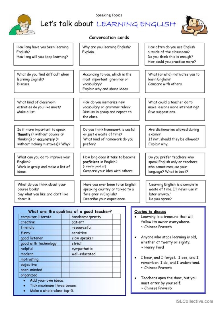 Let s Talk About Learning English English ESL Worksheets Pdf Doc