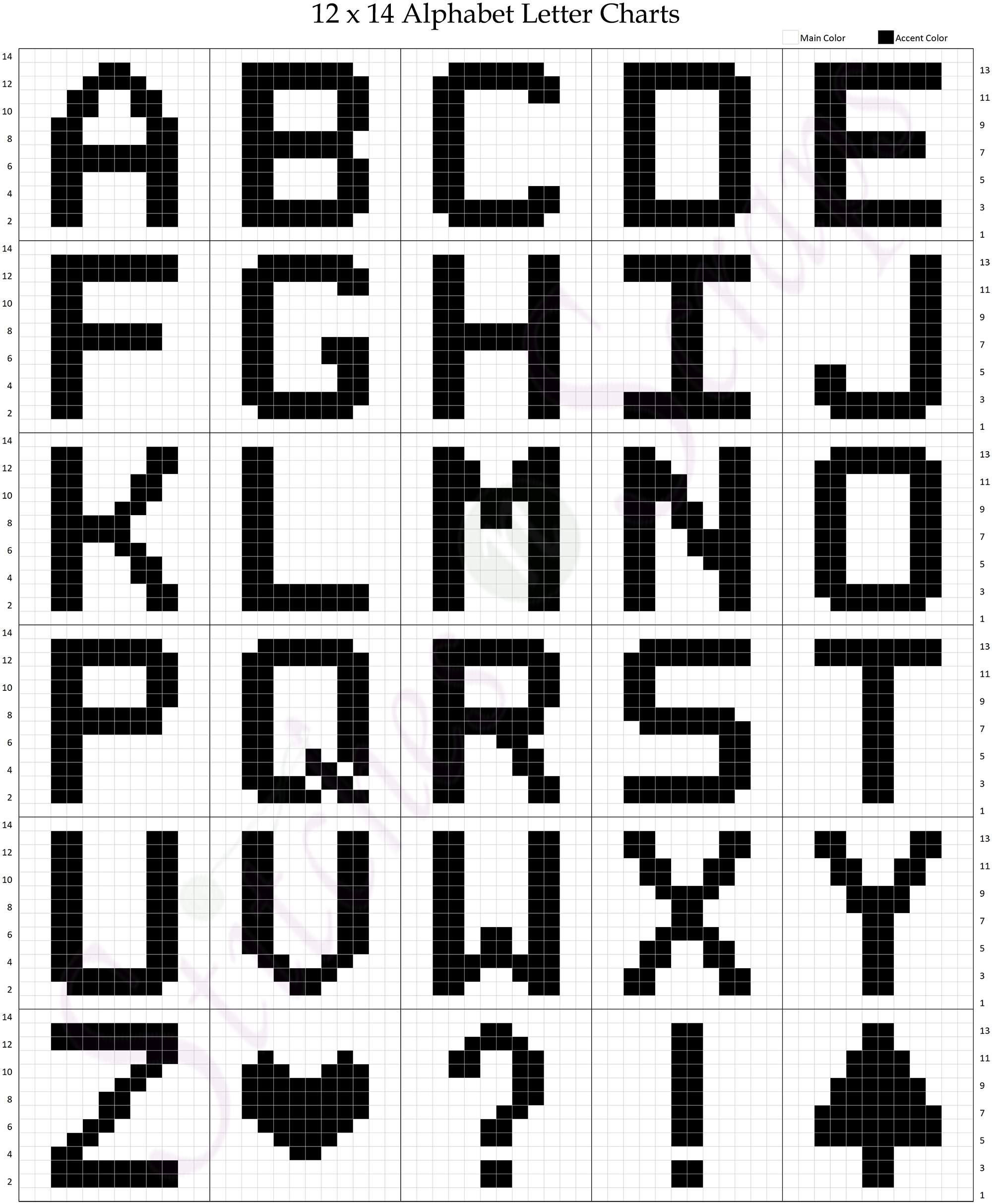 Letter Charts entire Alphabet 12 X 14 Stitches N Scraps
