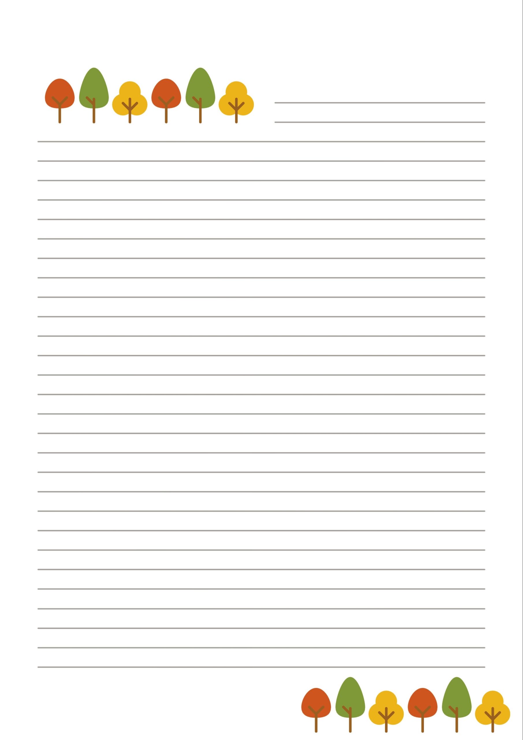 Lined Letter Template With Autumn Trees Printable Stationery Fall Writing Paper Lecture Notes A5 Planner Inserts Etsy