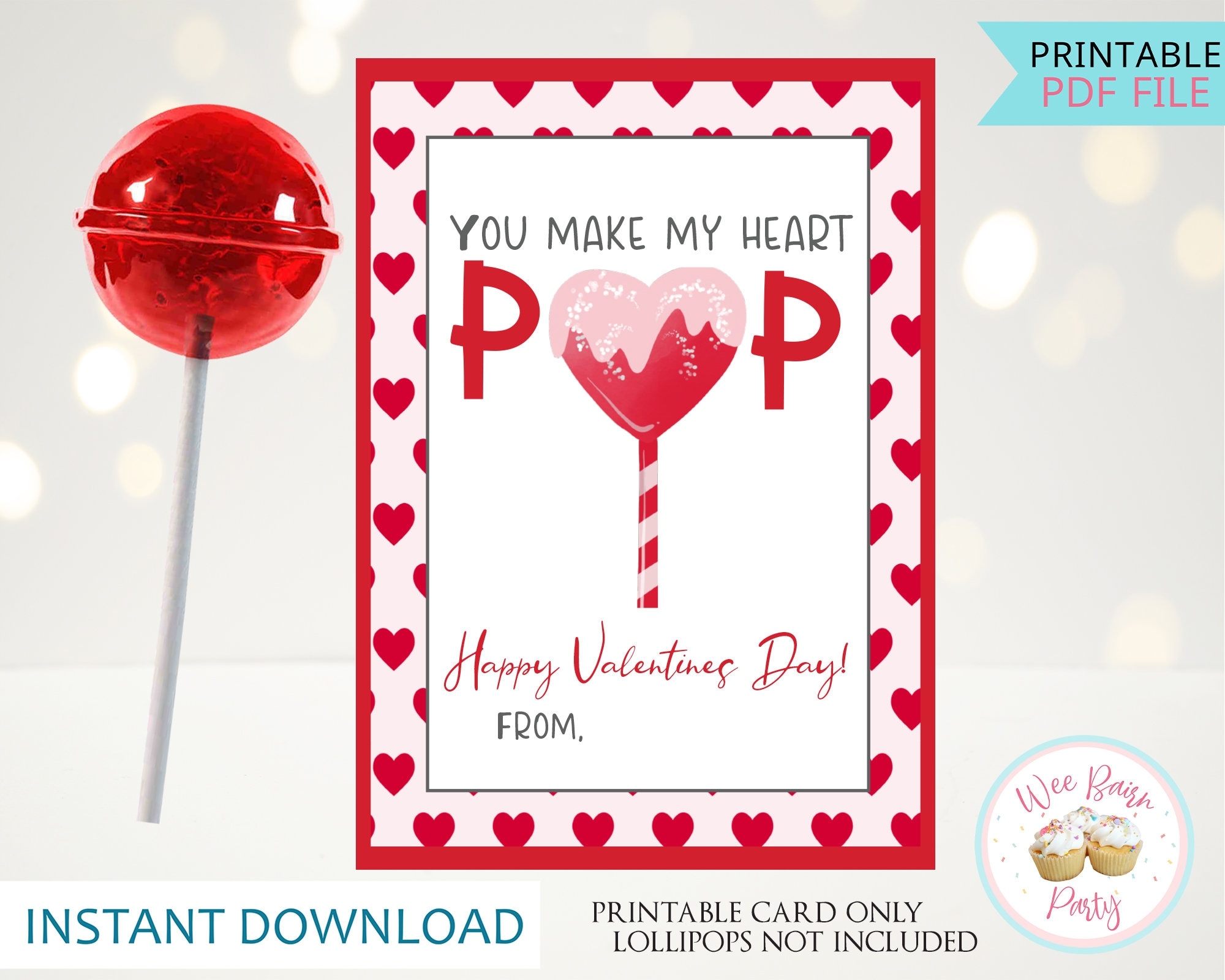 Lollipop Holder Valentines Day Card Printable Classroom Valentines Party Heart Lollipop Candy Sucker Holder DIY Valentines Favors Etsy