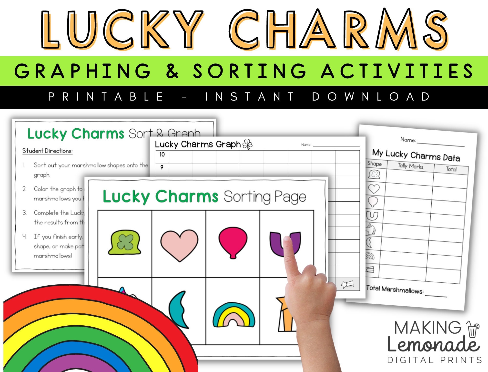 Lucky Charms Sort And Graph Activity Bundle Lucky Charms Activity For Kids Lucky Charms Lesson Etsy