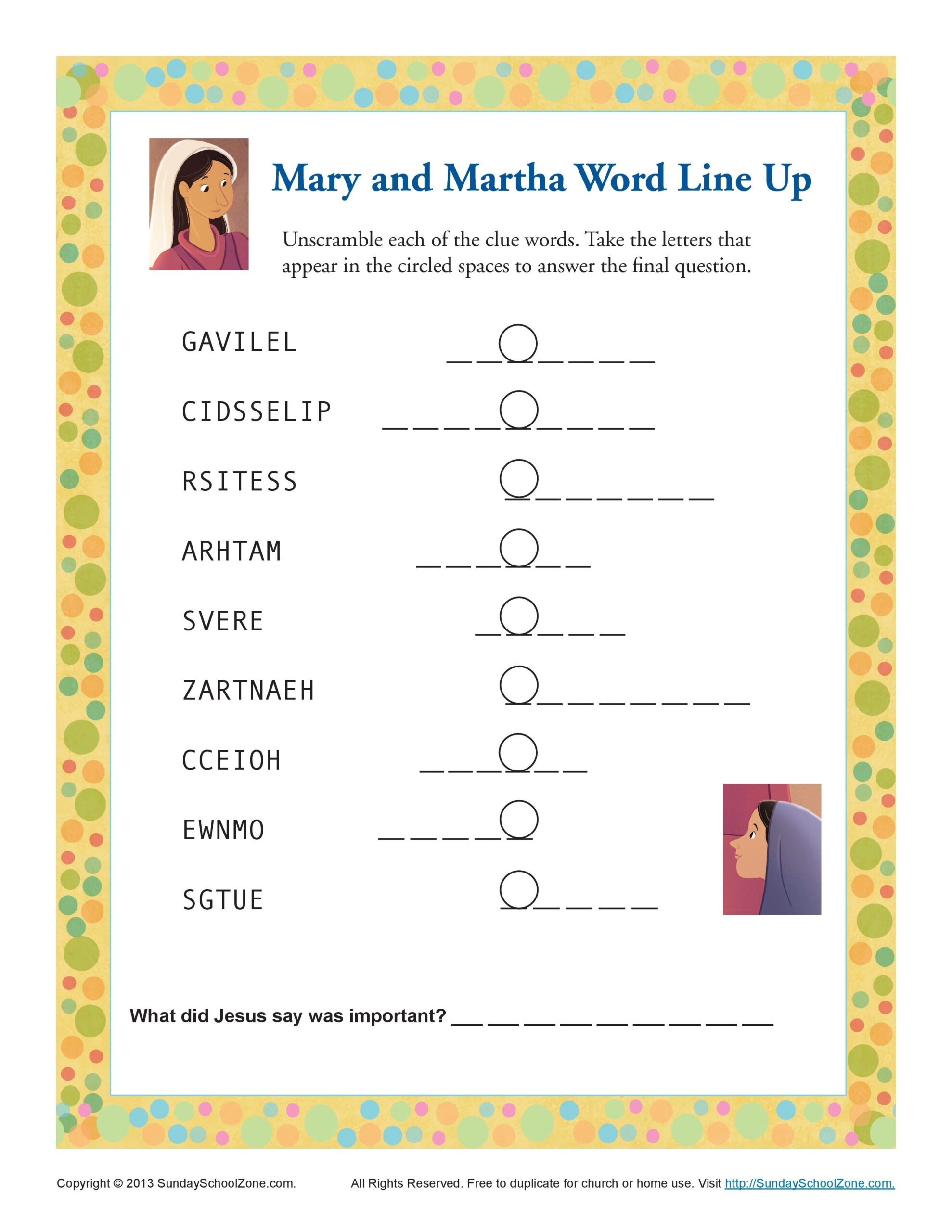 Mary And Martha Word Line Up Mary And Martha Mary And Martha Bible Word Line