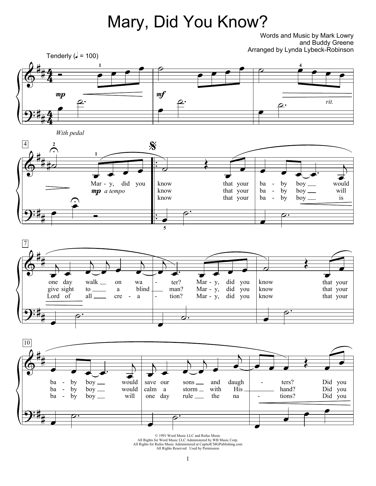 Mary Did You Know Free Printable Sheet Music