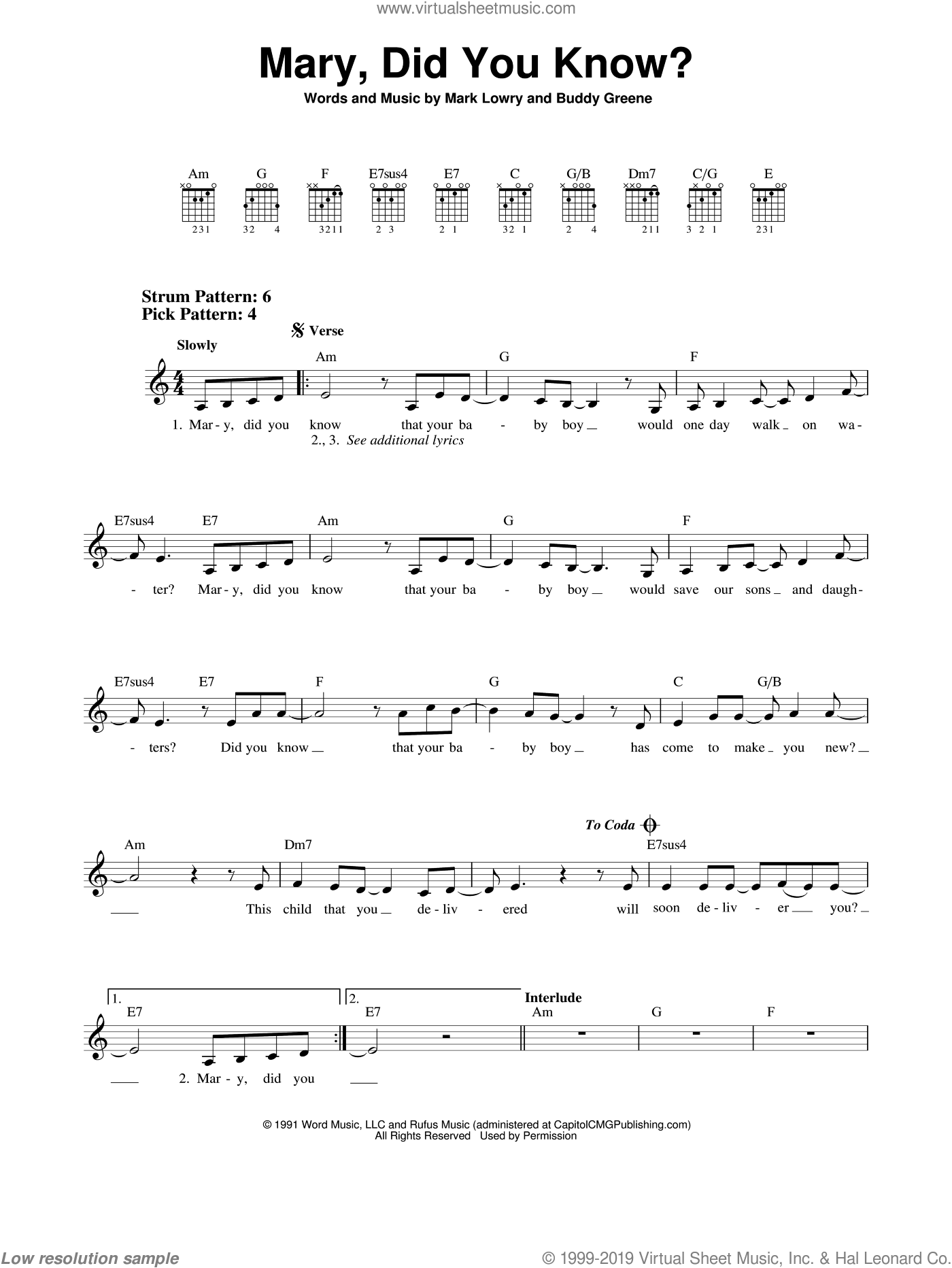 Mary Did You Know Sheet Music easy For Guitar Solo chords 